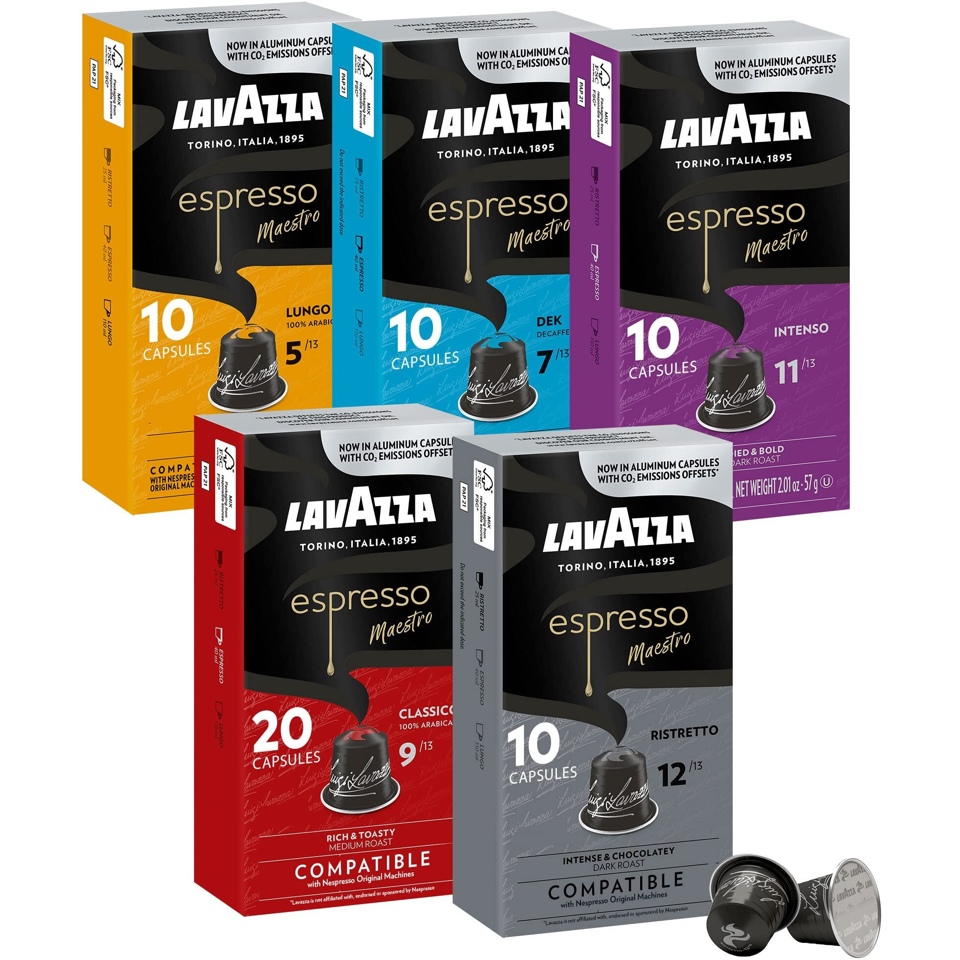 Lavazza Variety Pack Aluminum Espresso Capsules Compatible With Nespresso Original Machines Variety Pack (Pack Of 60) ,Value Pack, 10 Count (Pack Of 6)