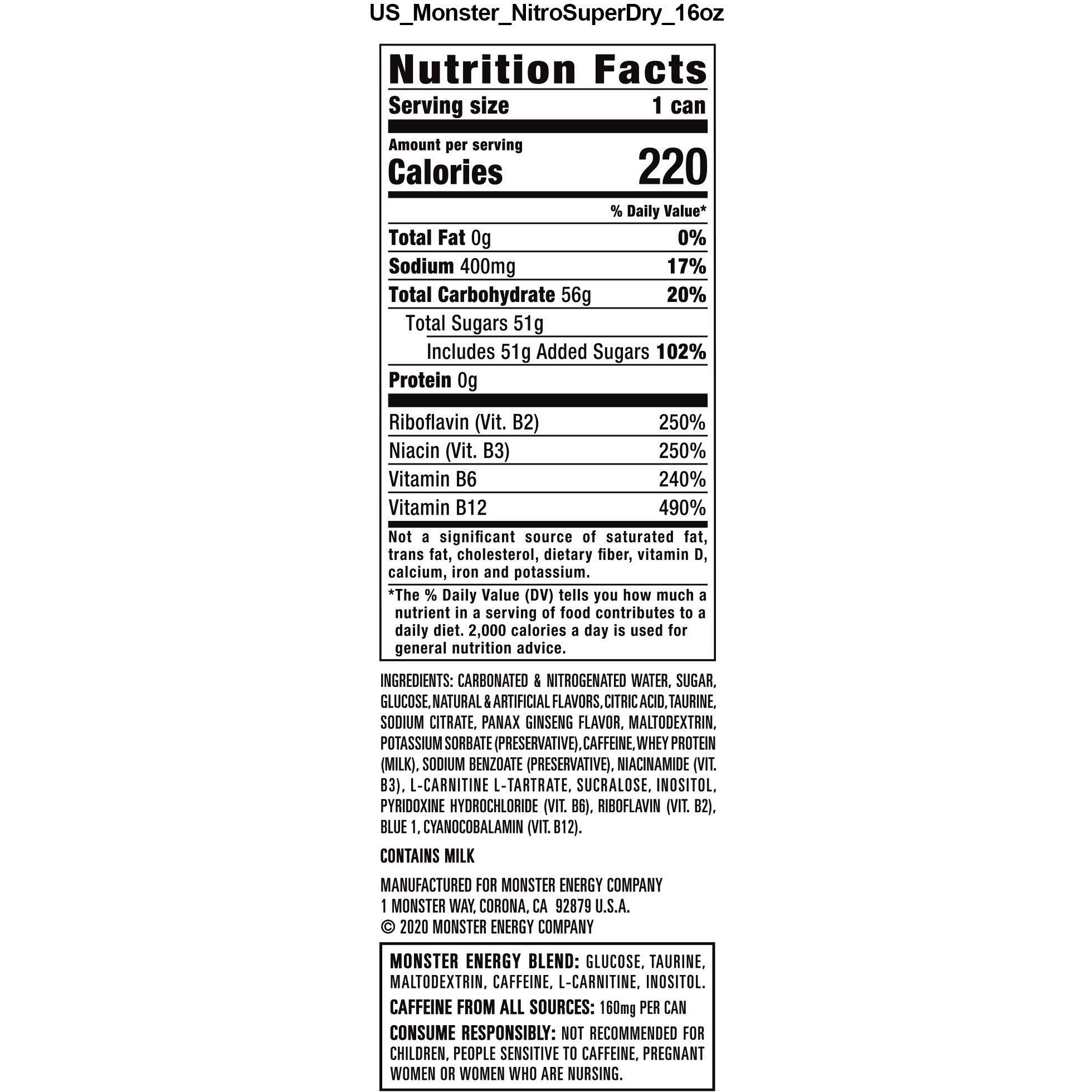 Monster Energy Nitro Super Dry Maximum Strength Drink 16, 384 Fl Oz, (Pack Of 24)