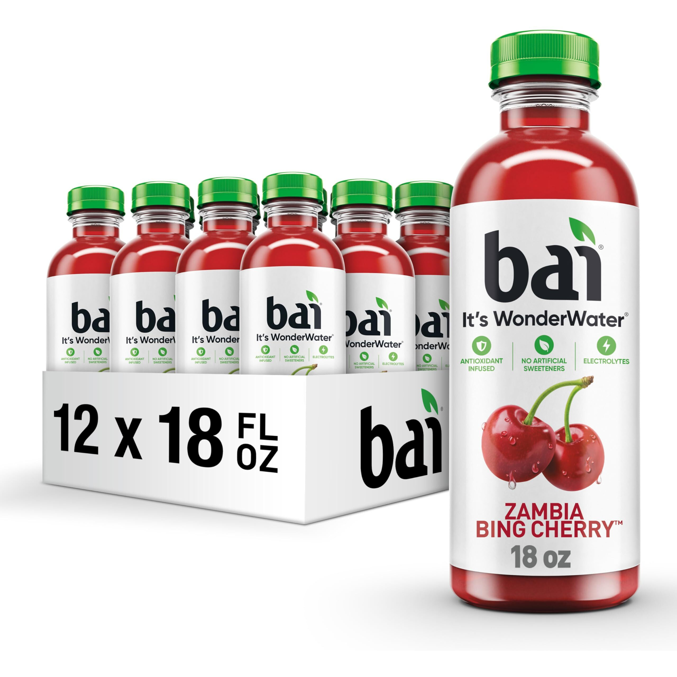 Bai Antioxidant Infused Water Beverage, Zambia Bing Cherry, With Vitamin C And No Artificial Sweeteners, 18 Fluid Ounce Bottle, 12 Pack