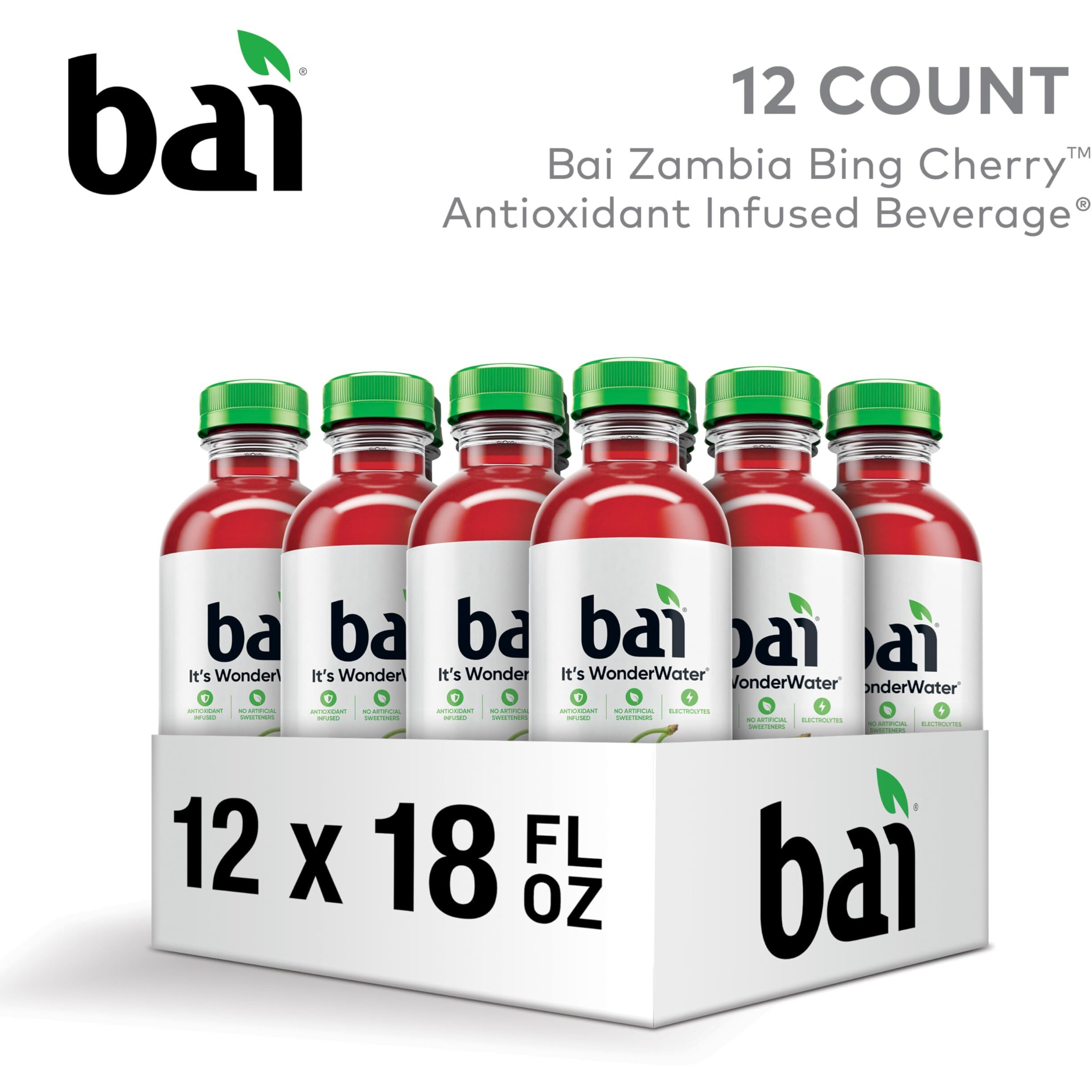 Bai Antioxidant Infused Water Beverage, Zambia Bing Cherry, With Vitamin C And No Artificial Sweeteners, 18 Fluid Ounce Bottle, 12 Pack