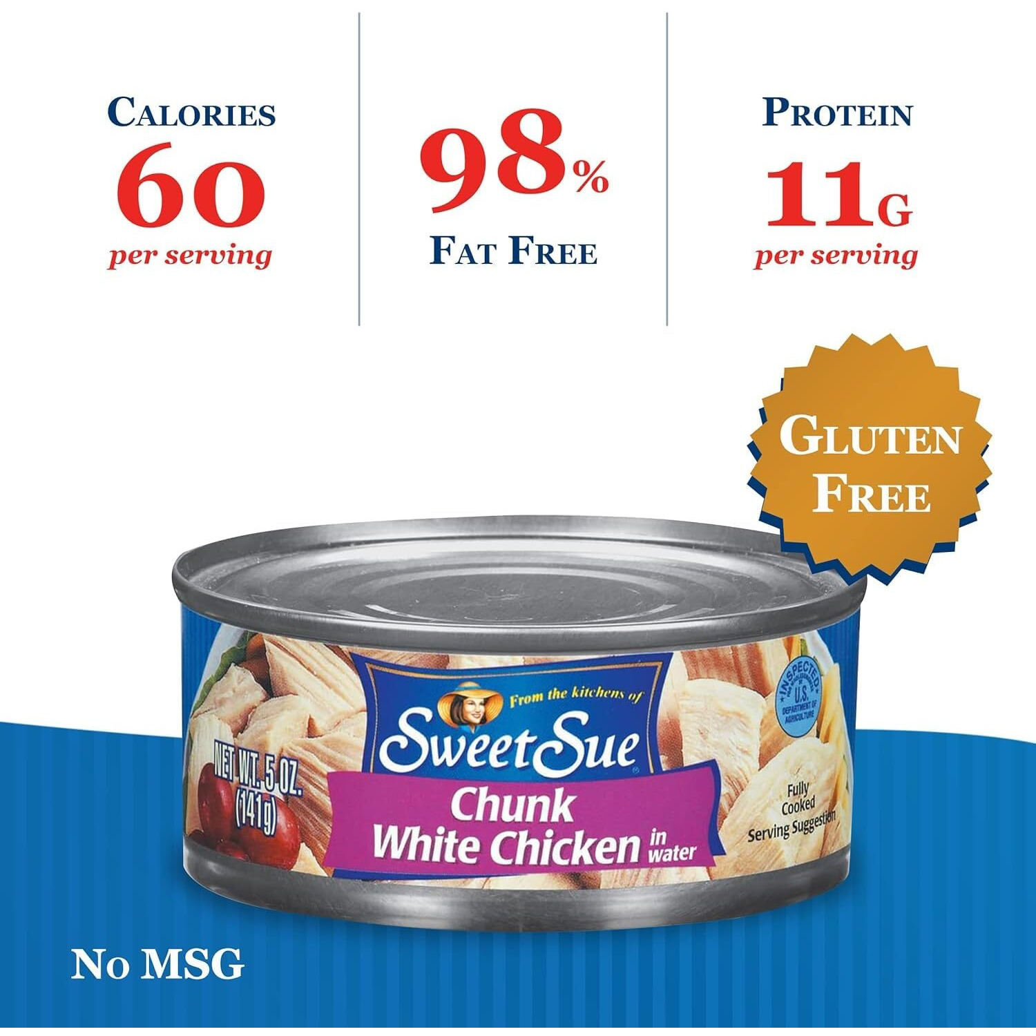 Sweet Sue Chunk White Chicken In Water, 5 Oz Can (Pack Of 24) - 11G Protein Per Serving - Gluten Free, Keto Friendly - Great For Snack, Lunch Or Dinner Recipes