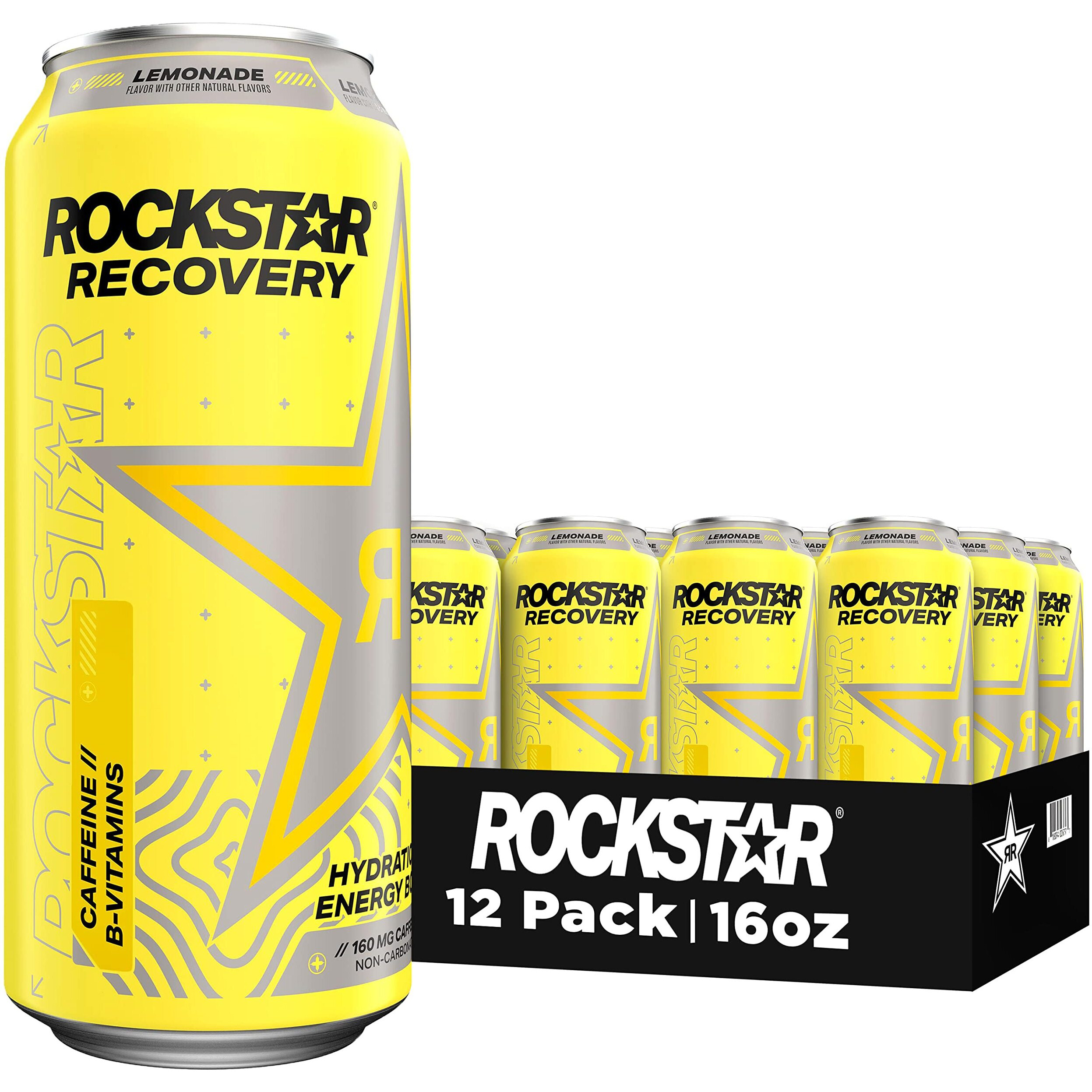 Rockstar Energy Drink With Caffeine Taurine And Electrolytes, Recovery Lemonade, 16Oz (12 Pack) (Packaging May Vary)