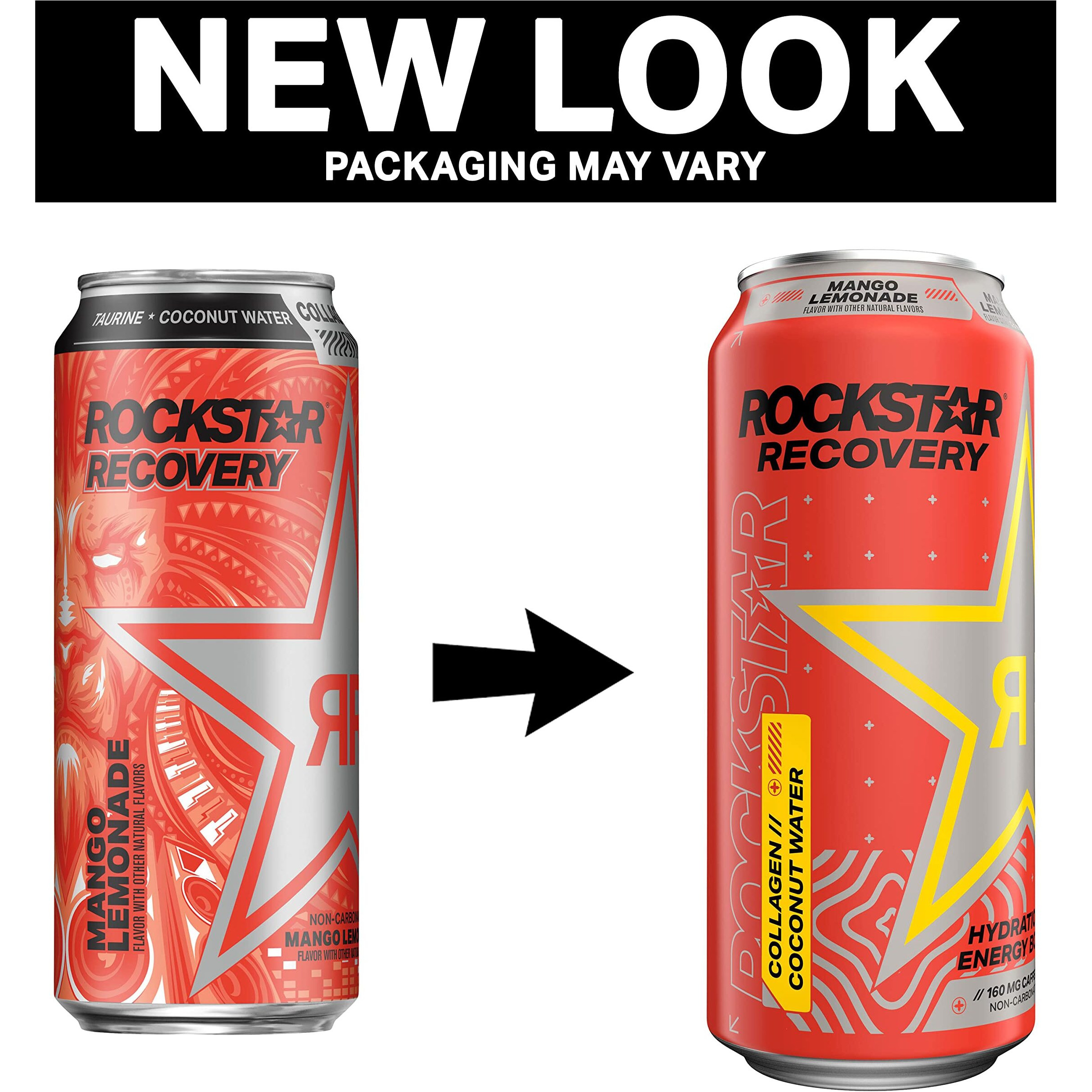 Rockstar Energy Drink With Caffeine Taurine And Electrolytes, Recovery Lemonade, 16Oz (12 Pack) (Packaging May Vary)
