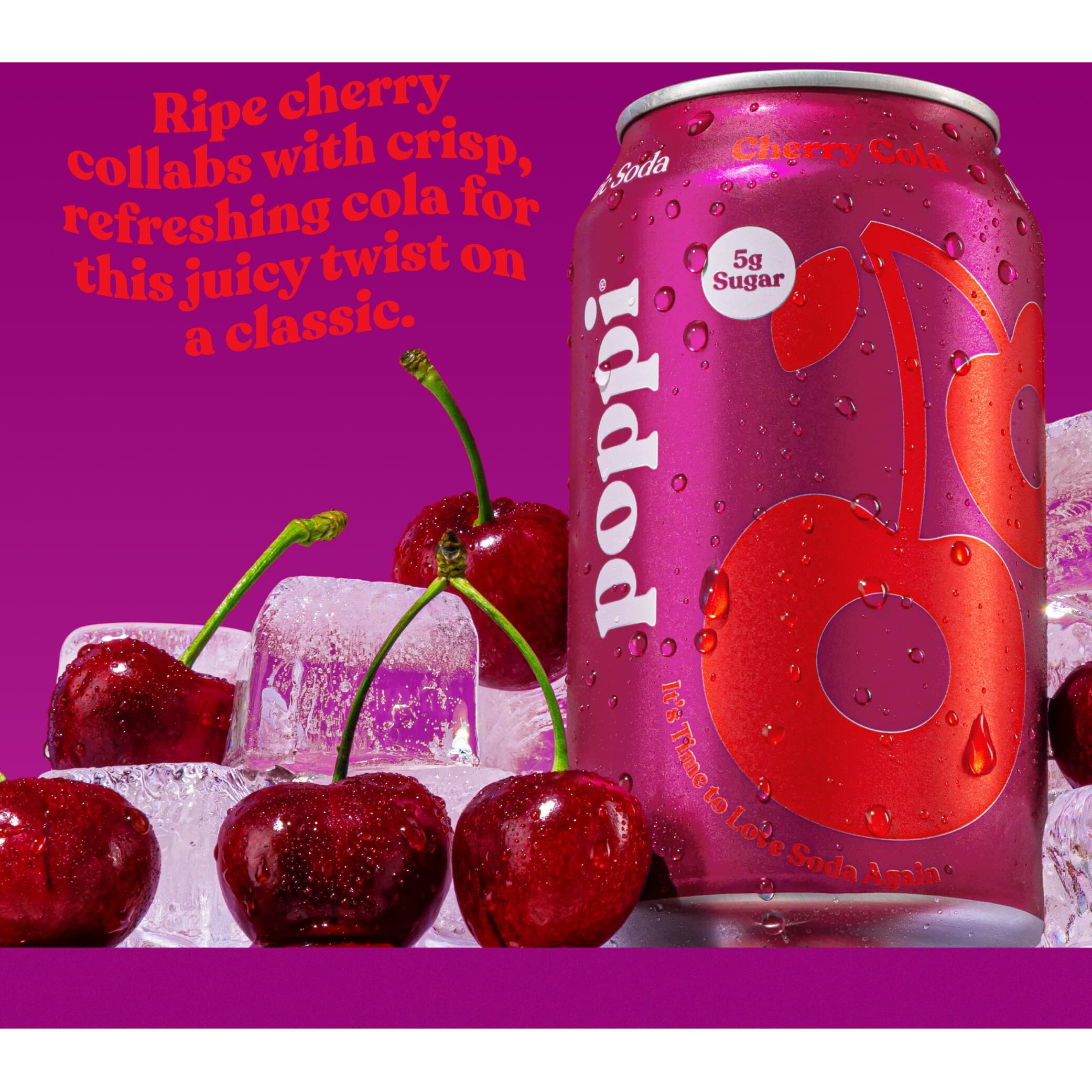 Poppi Sparkling Prebiotic Soda, Beverages W/Apple Cider Vinegar, Seltzer Water & Fruit Juice, New Cherry Cola, 12 Oz (12 Pack)
