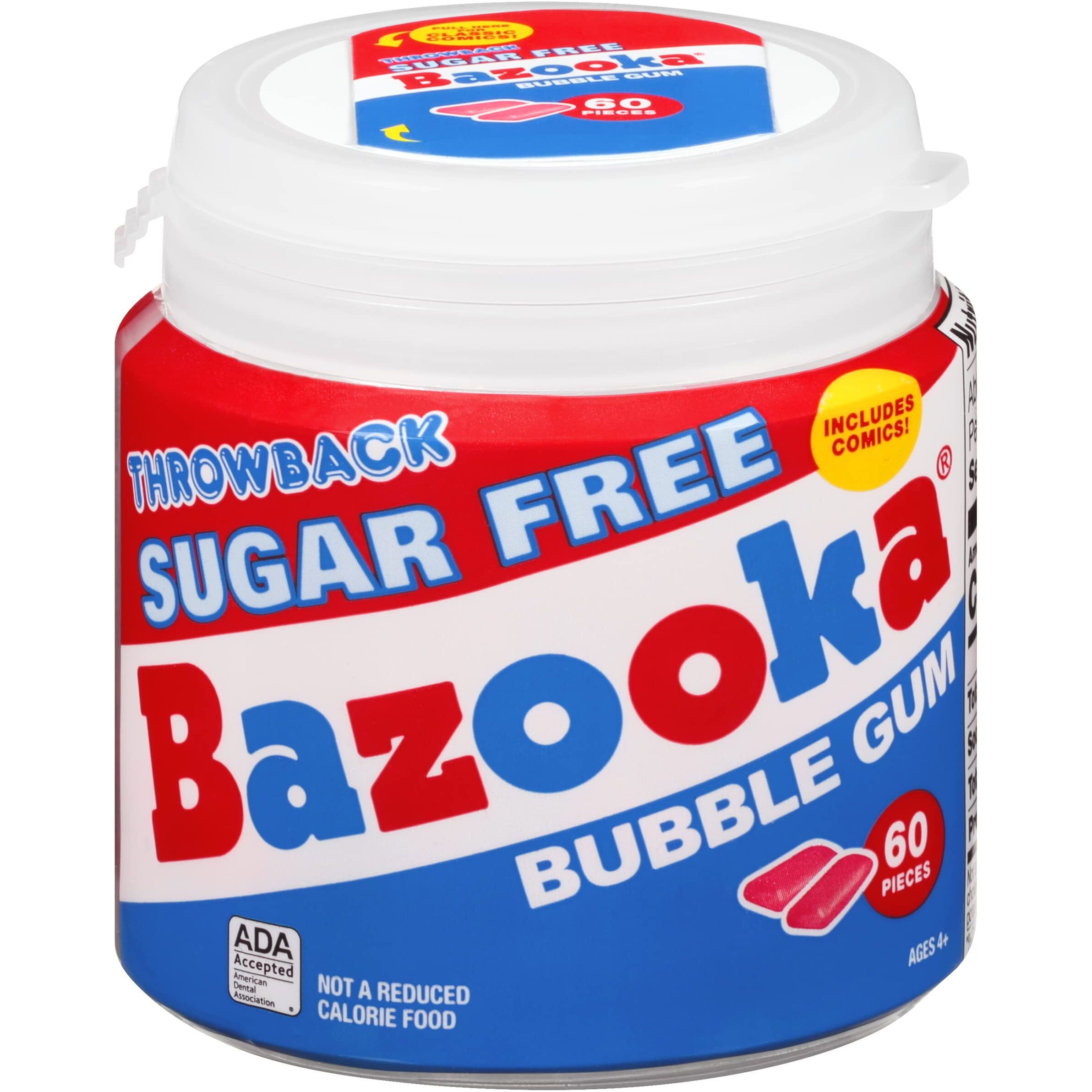 Bazooka Sugar Free Bubble Gum - 60 Count To Go Cup (Pack Of 6) Pink Chewing Gum In Original Sugarless Flavor - Fun Old Fashioned Candy For Halloween Parties And Trick Or Treaters