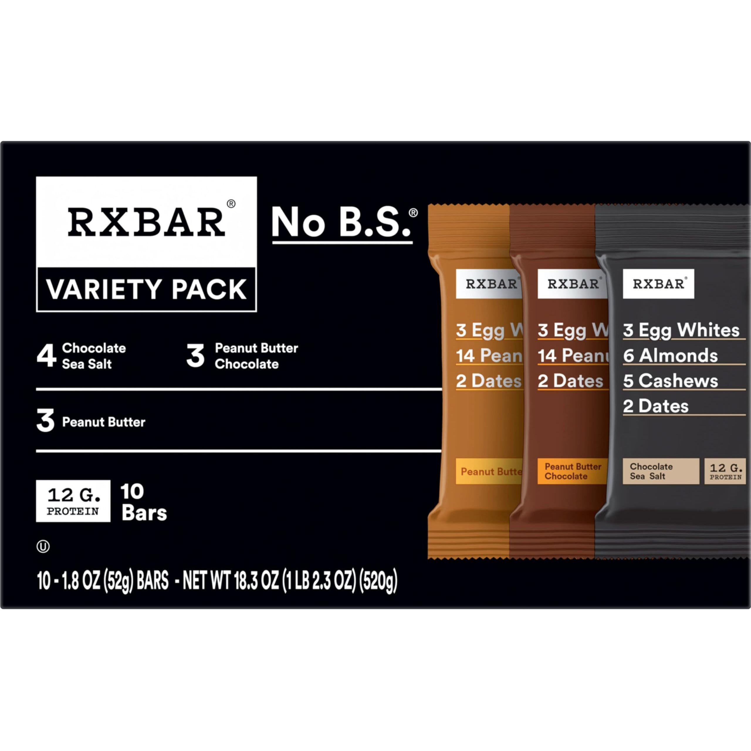 Rxbar Protein Bars, Protein Snacks, Snack Bars, Variety Pack, 18.3Oz Box (10 Bars)