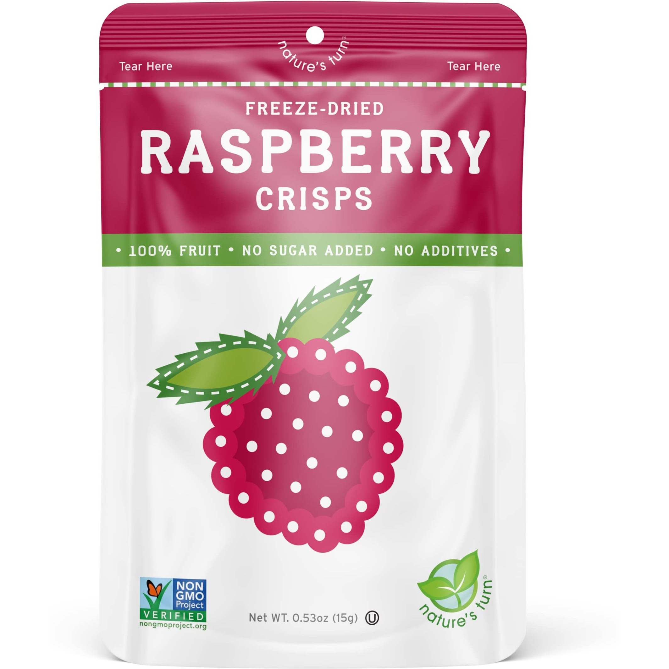 Natures Turn Freeze-Dried Fruit Snacks, Raspberry Crisps, Pack Of 6 (0.53 Oz Each)