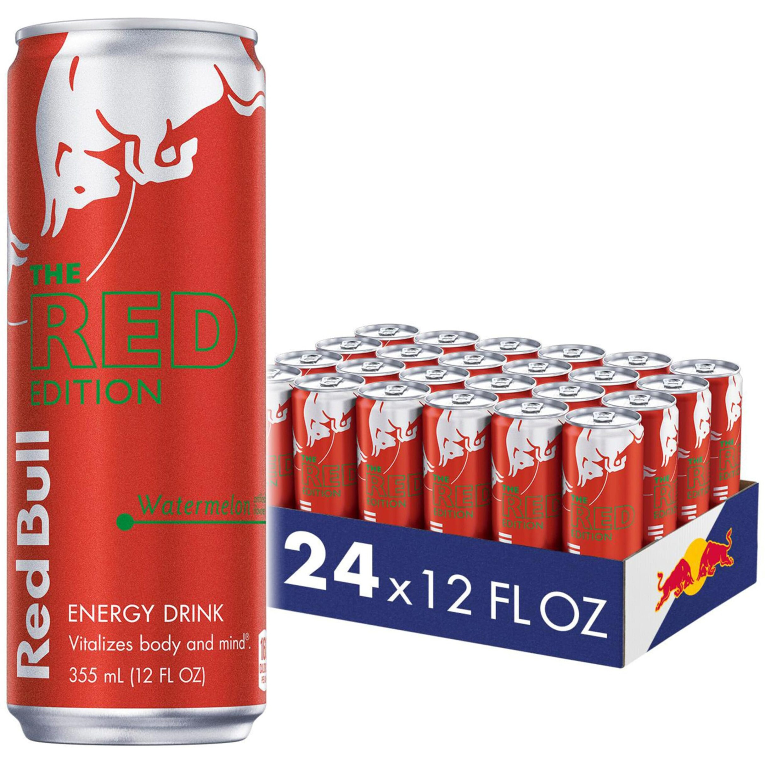 Red Bull Energy Drink, Watermelon, Red Edition, 12 Fl Oz (Pack Of 24)