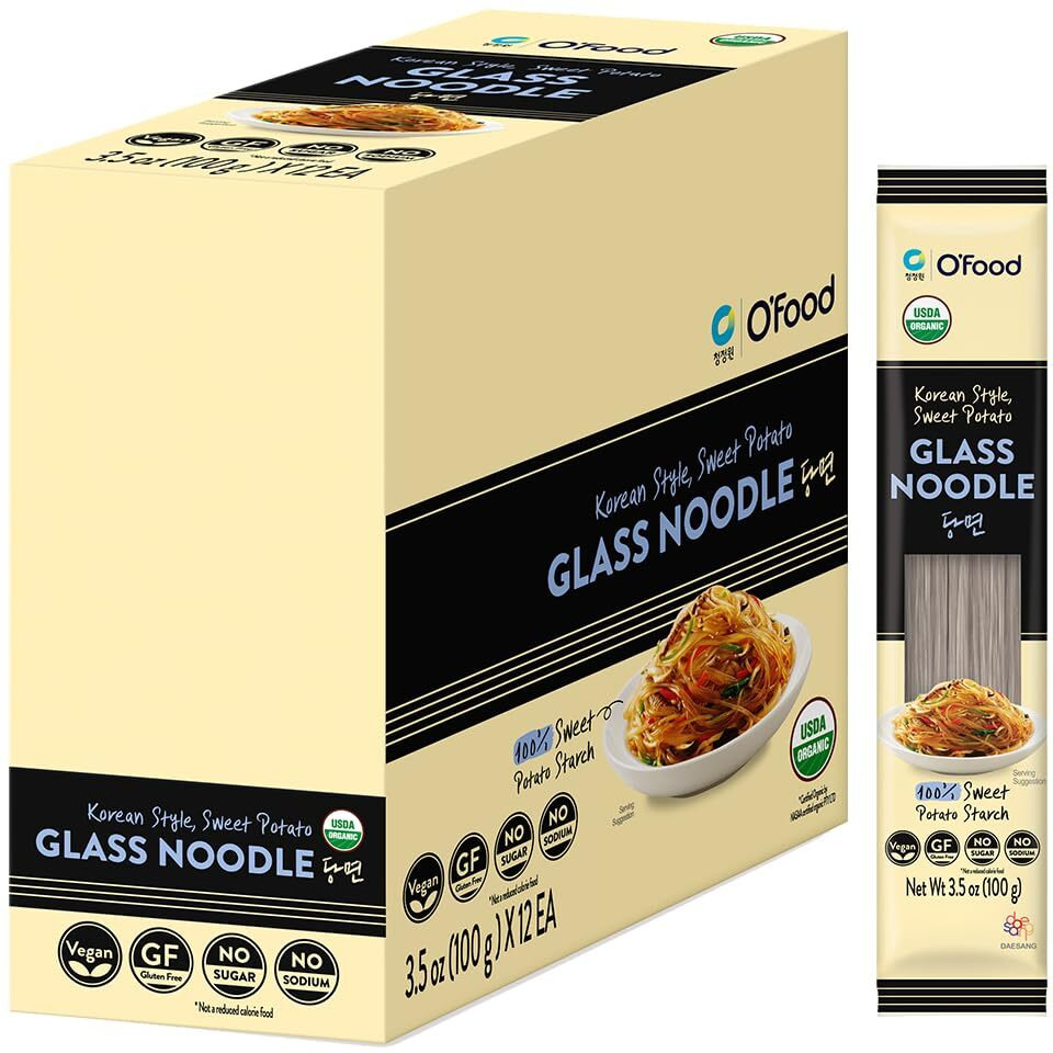 Chung Jung One O'Food Organic Glass Noodles 12 Pack, Gluten-Free Korean Sweet Potato Noodles, Vegan, No Sodium, No Sugar, Rice And Pasta Alternative