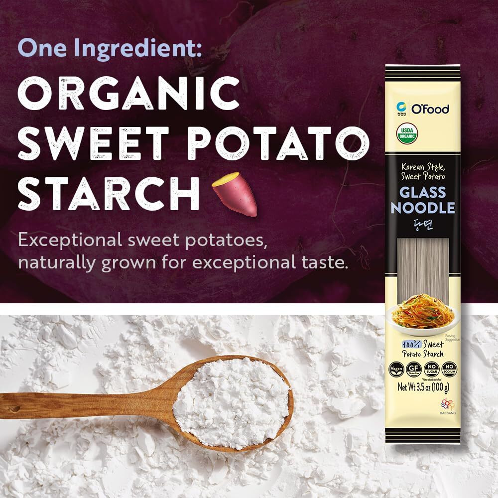 Chung Jung One O'Food Organic Glass Noodles 12 Pack, Gluten-Free Korean Sweet Potato Noodles, Vegan, No Sodium, No Sugar, Rice And Pasta Alternative
