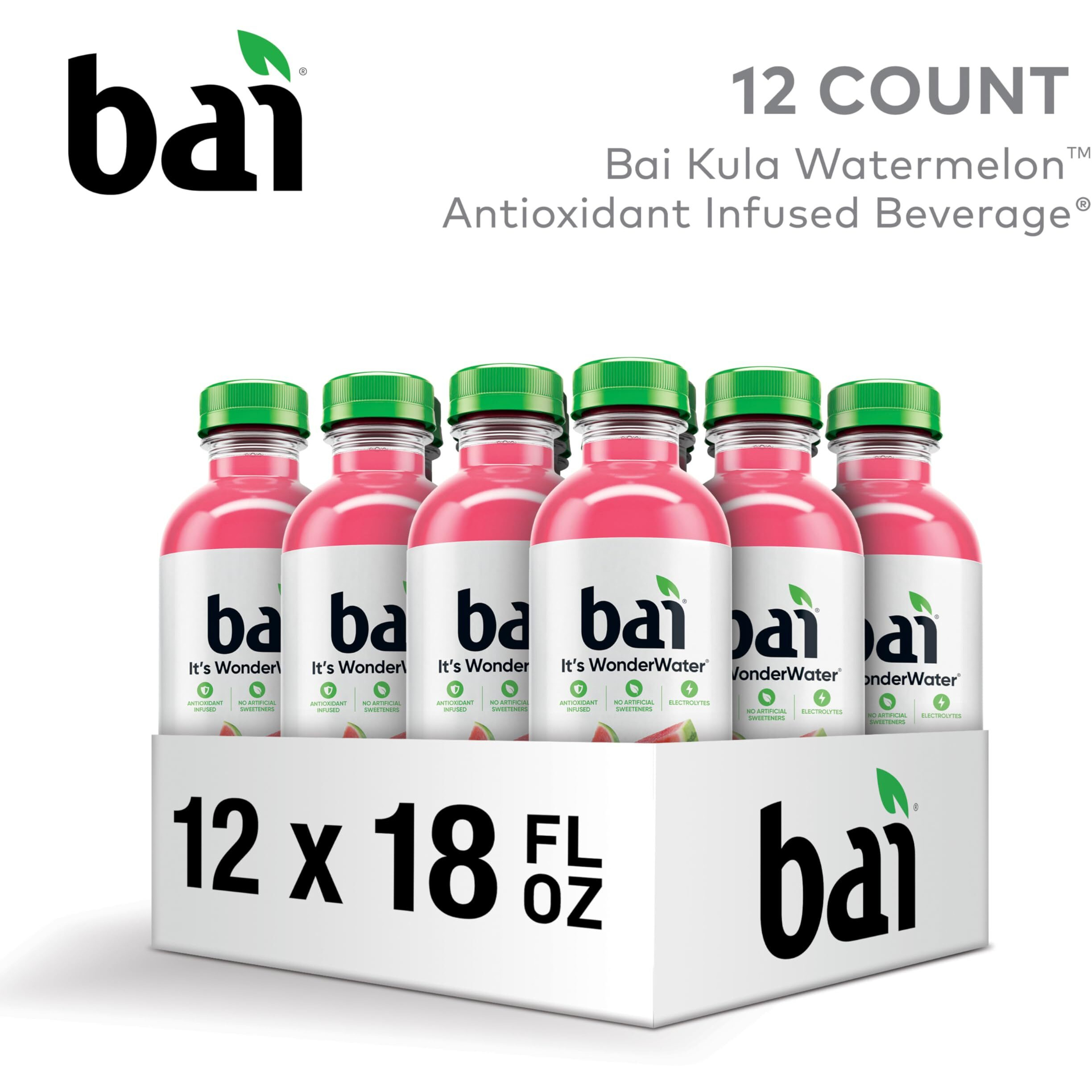 Bai Antioxidant Infused Water Beverage, Kula Watermelon, With Vitamin C And No Artificial Sweeteners, 18 Fluid Ounce Bottle, 12 Pack