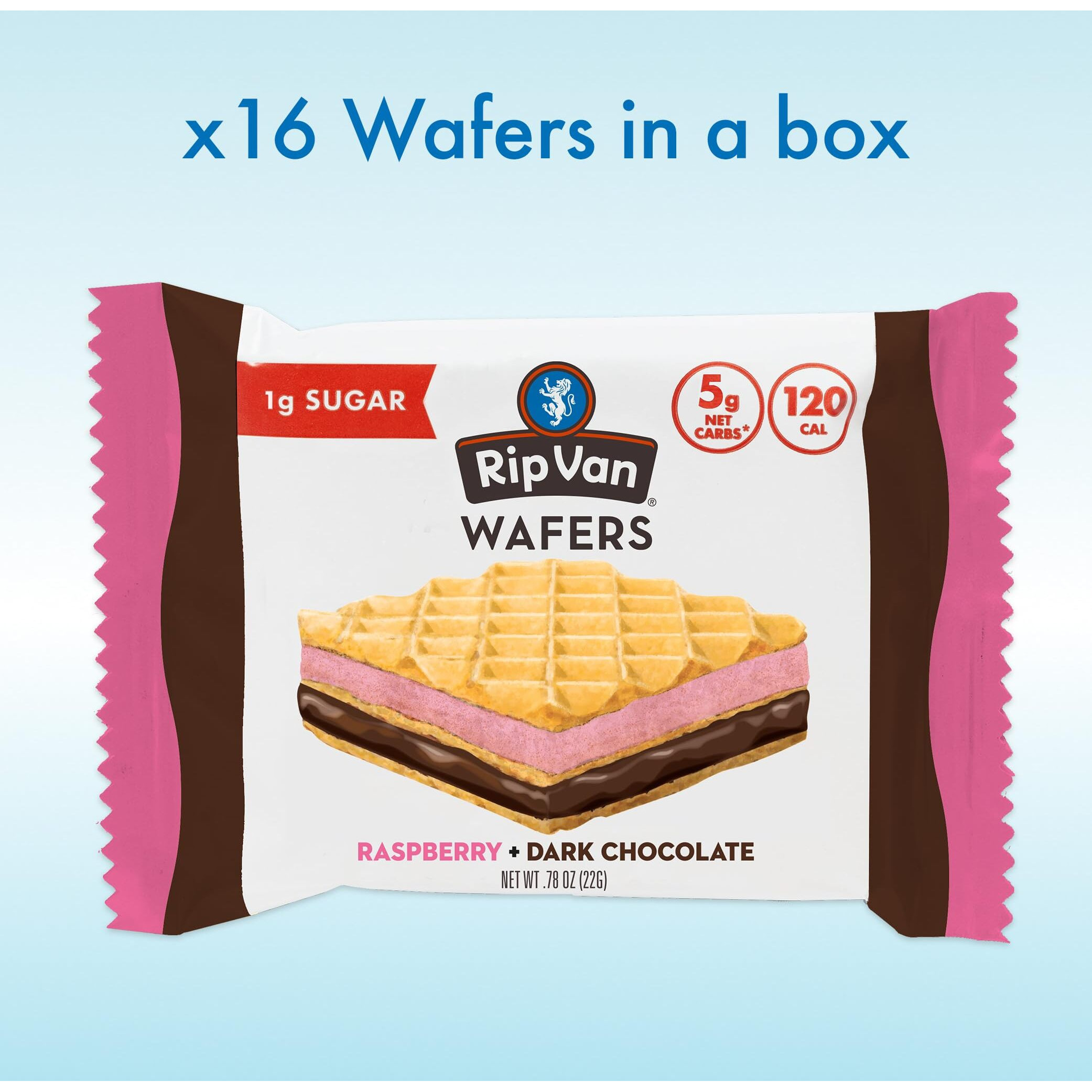Rip Van Raspberry & Dark Chocolate Wafer Cookies - Healthy Snacks - Non Gmo Keto Cookies - Keto Snacks - Low Carb, Low Sugar (1G), Low Calorie And Vegan Snack - 16 Count