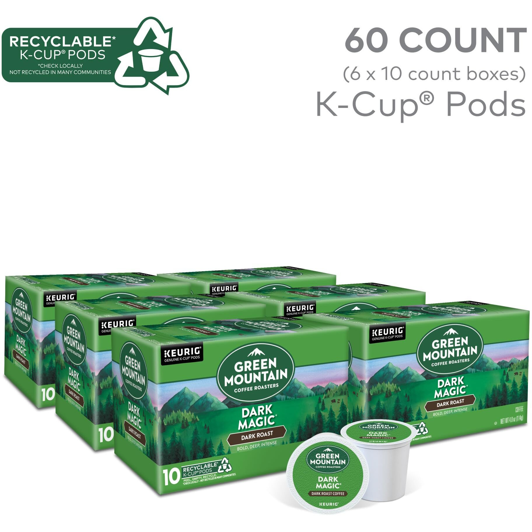 Green Mountain Coffee Roasters Dark Magic, Keurig Single Serve K-Cup Pods, Dark Roast Coffee, 60 Count, (6 Packs Of 10)