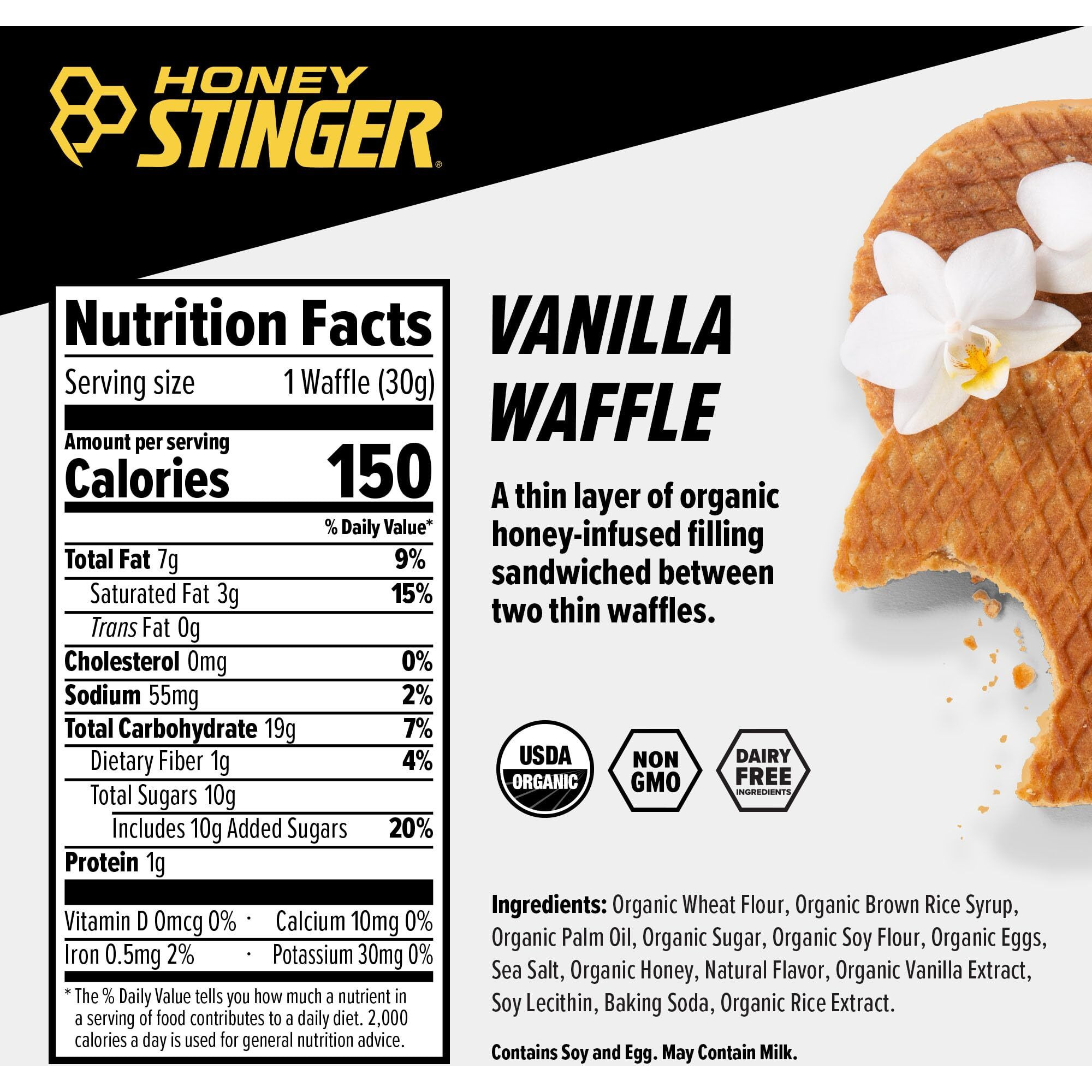 Honey Stinger Organic Vanilla Waffle | Energy Stroopwafel For Exercise, Endurance And Performance | Sports Nutrition For Home & Gym, Pre And Post Workout | Box Of 16 Waffles, 16.96 Ounce