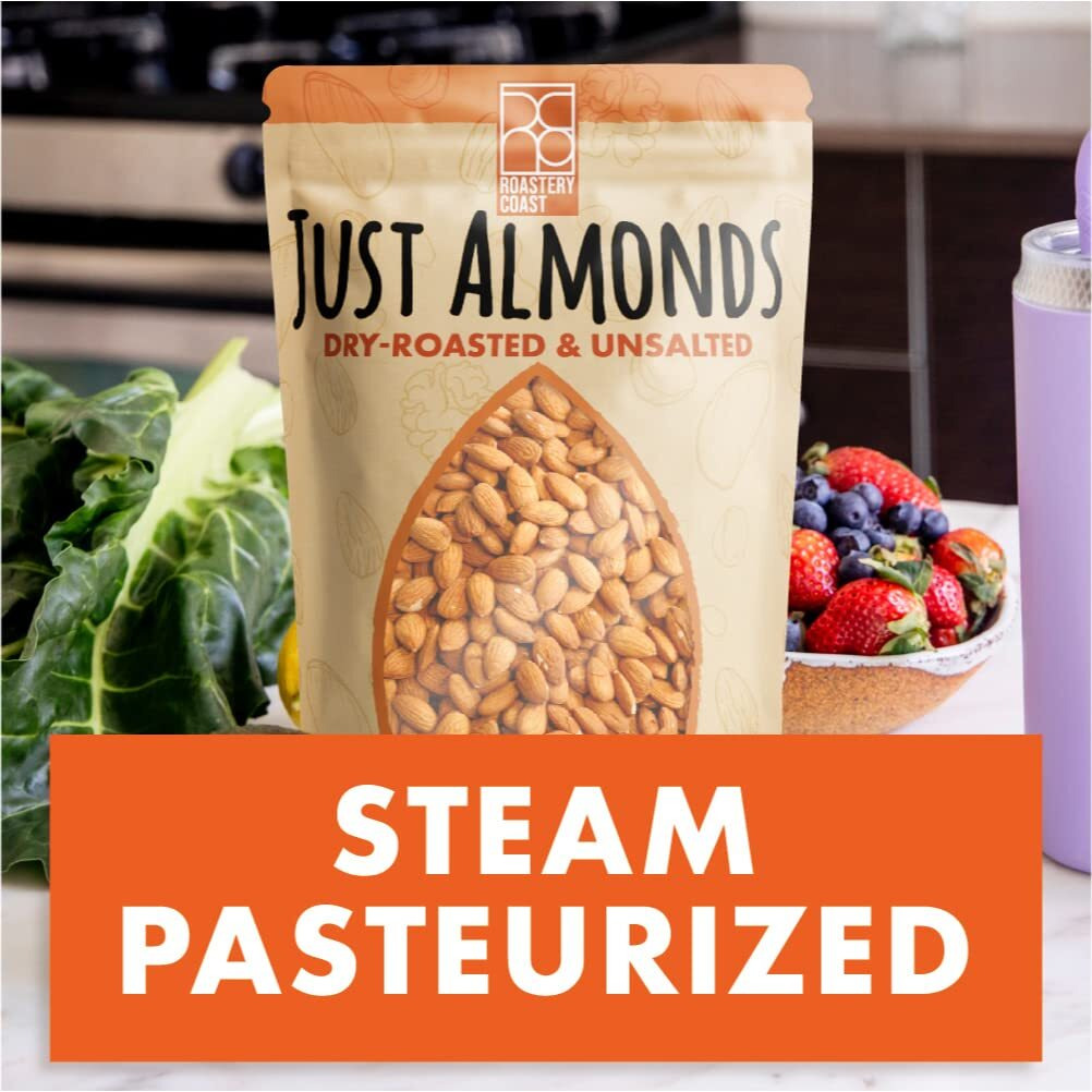 Roastery Coast - Daily Nuts Just Roasted Almonds | Almonds Bulk 3 Lb | Unsalted Nuts| Slow Dry Roasted | Steam Pasteurized | Plant Protein | Gluten Free | Non-Gmo | Low Carb | Keto Snack | Prime Snack