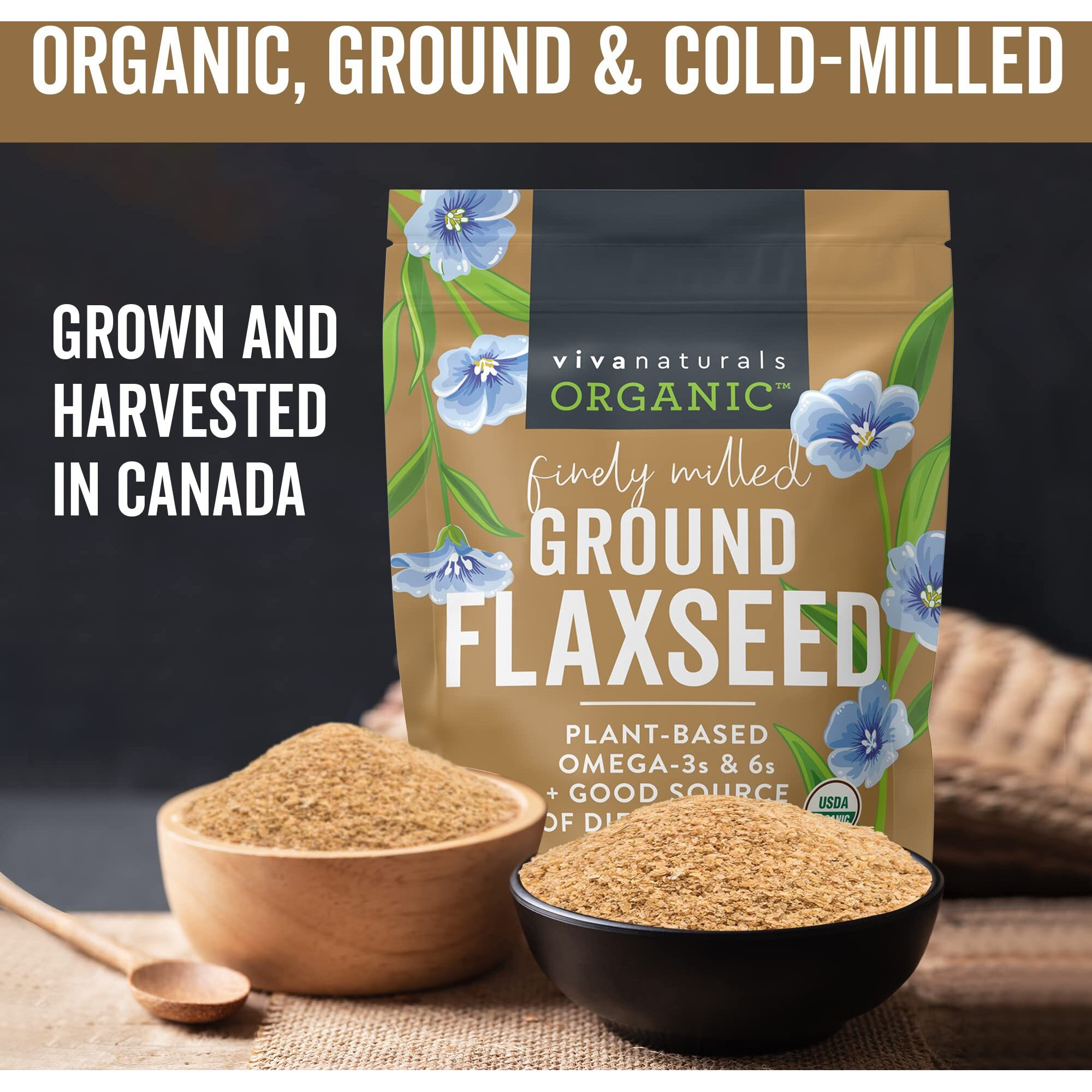 Viva Naturals Organic Ground Flaxseed - Premium Quality Plant-Based Protein And Vegan Omega 3 With Fiber, Perfect For Smoothies, Finely Milled Flaxseed 30 Oz (850 G)