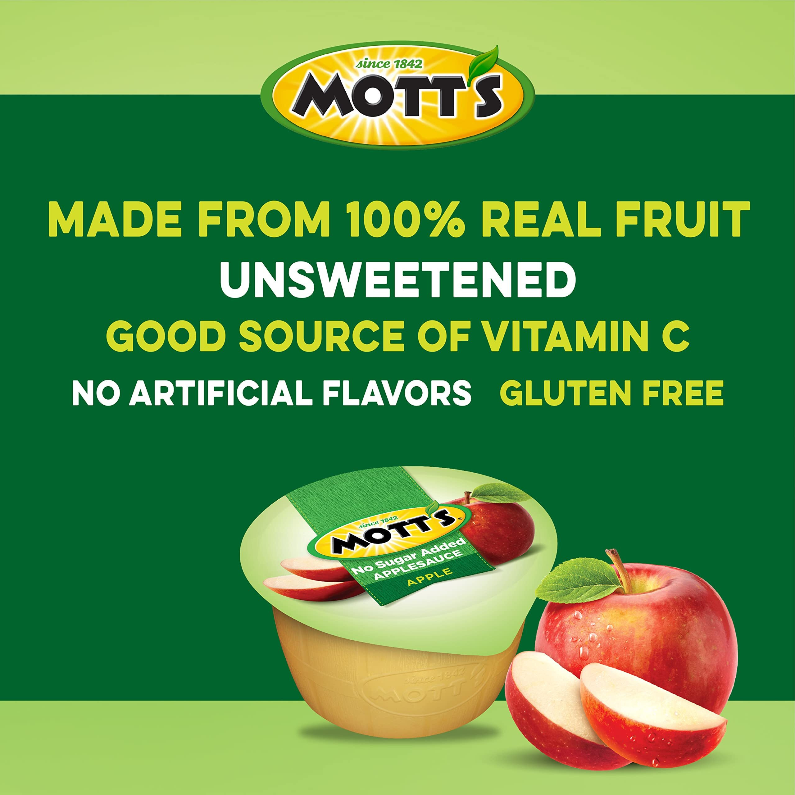 Mott's No Sugar Added Applesauce, 3.9 Oz Cups, 72 Count (12 Packs Of 6), Good Source Of Vitamin C, No Artificial Flavors