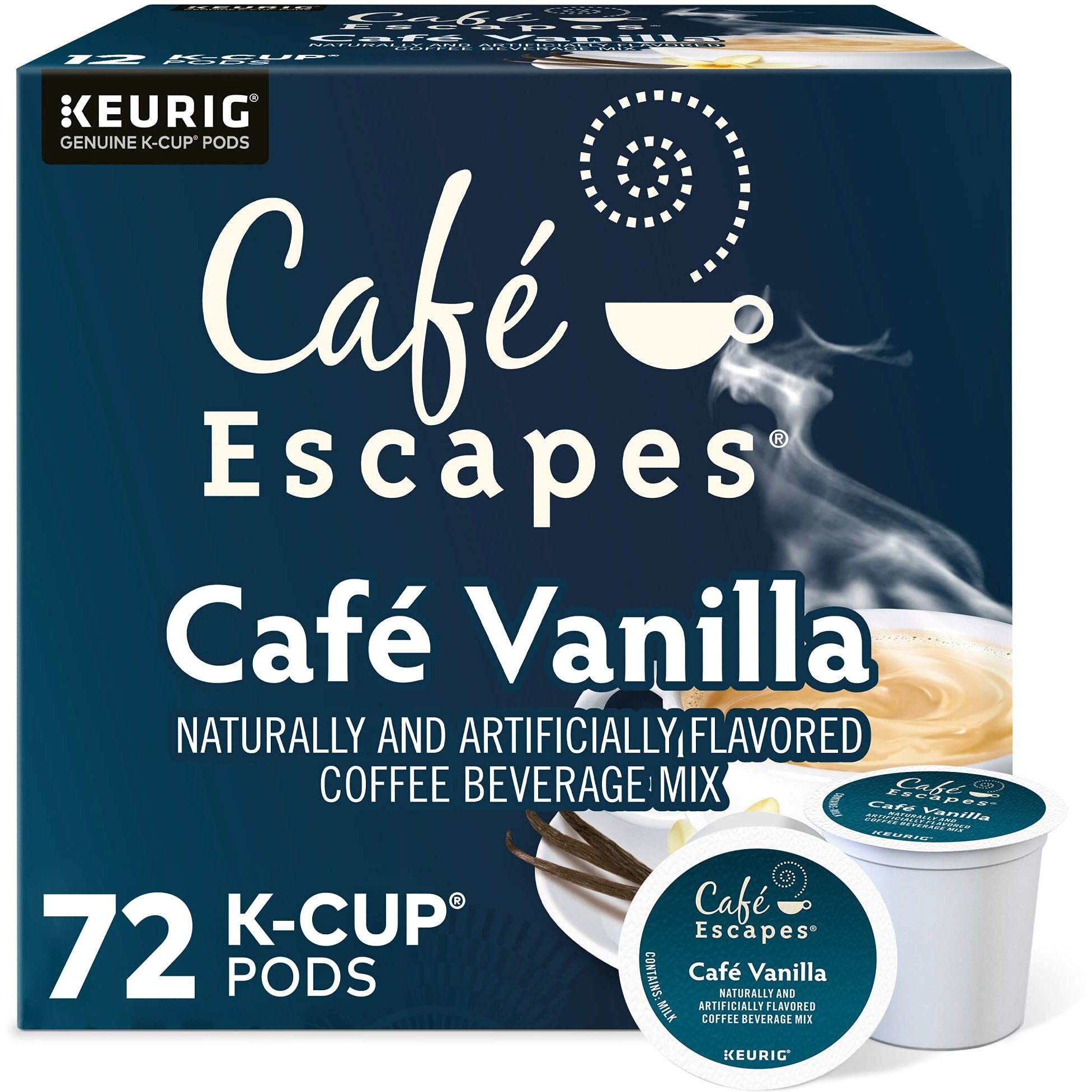Cafe Escapes Cafe Vanilla Keurig Single-Serve K-Cup Pods, 72 Count (6 Packs Of 12)