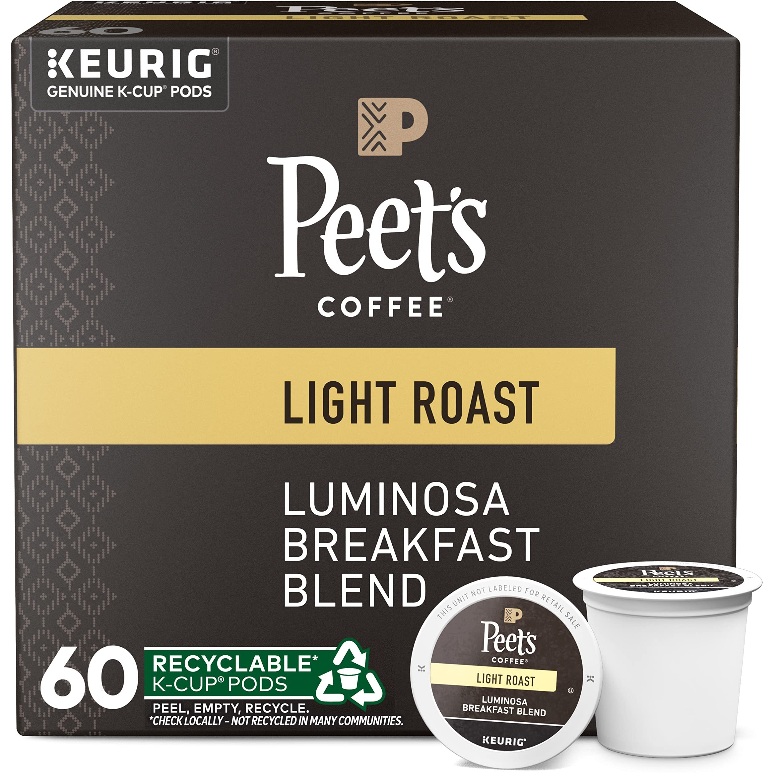 Peet's Coffee, Light Roast K-Cup Pods For Keurig Brewers - Luminosa Breakfast Blend, 10 Count (Pack Of 6)