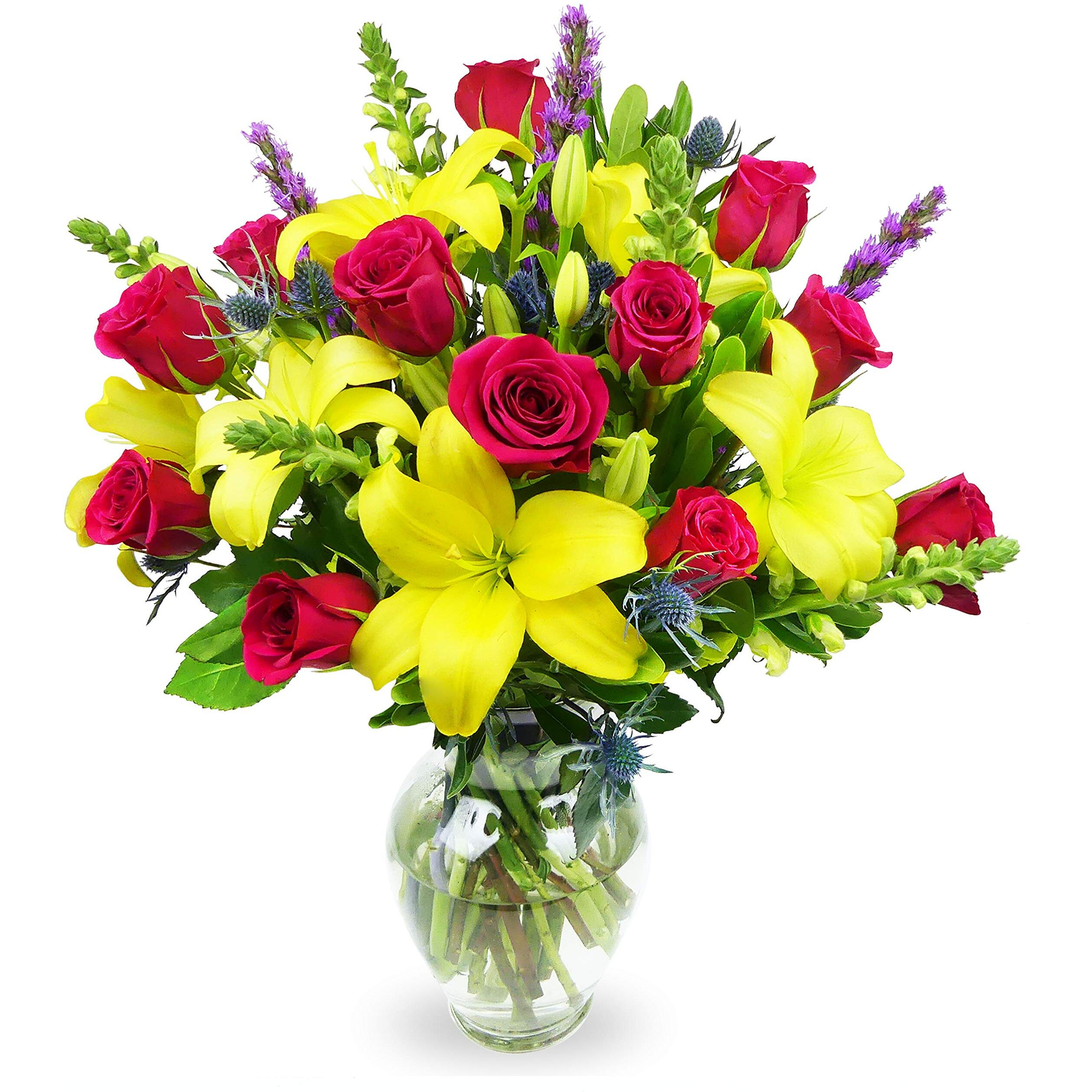 Benchmark Bouquets, Joyful Wishes, Glass Vase Included, Gift Fresh Flowers For Birthday, Anniversary, Get Well, Sympathy, Congratulations, Thank You, Just Because