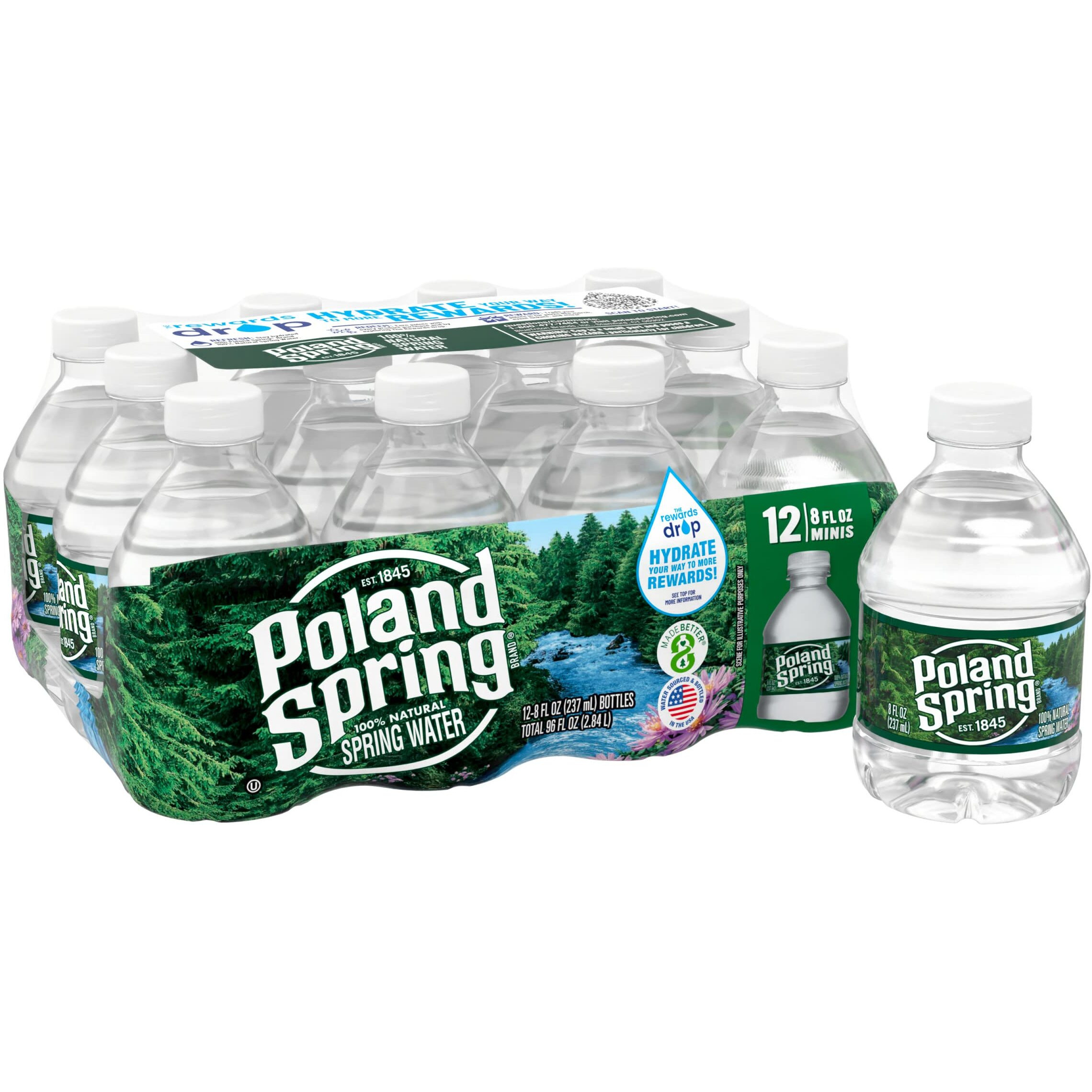 Poland Spring 100% Natural Spring Water, 8 Ounces, 12 Pack