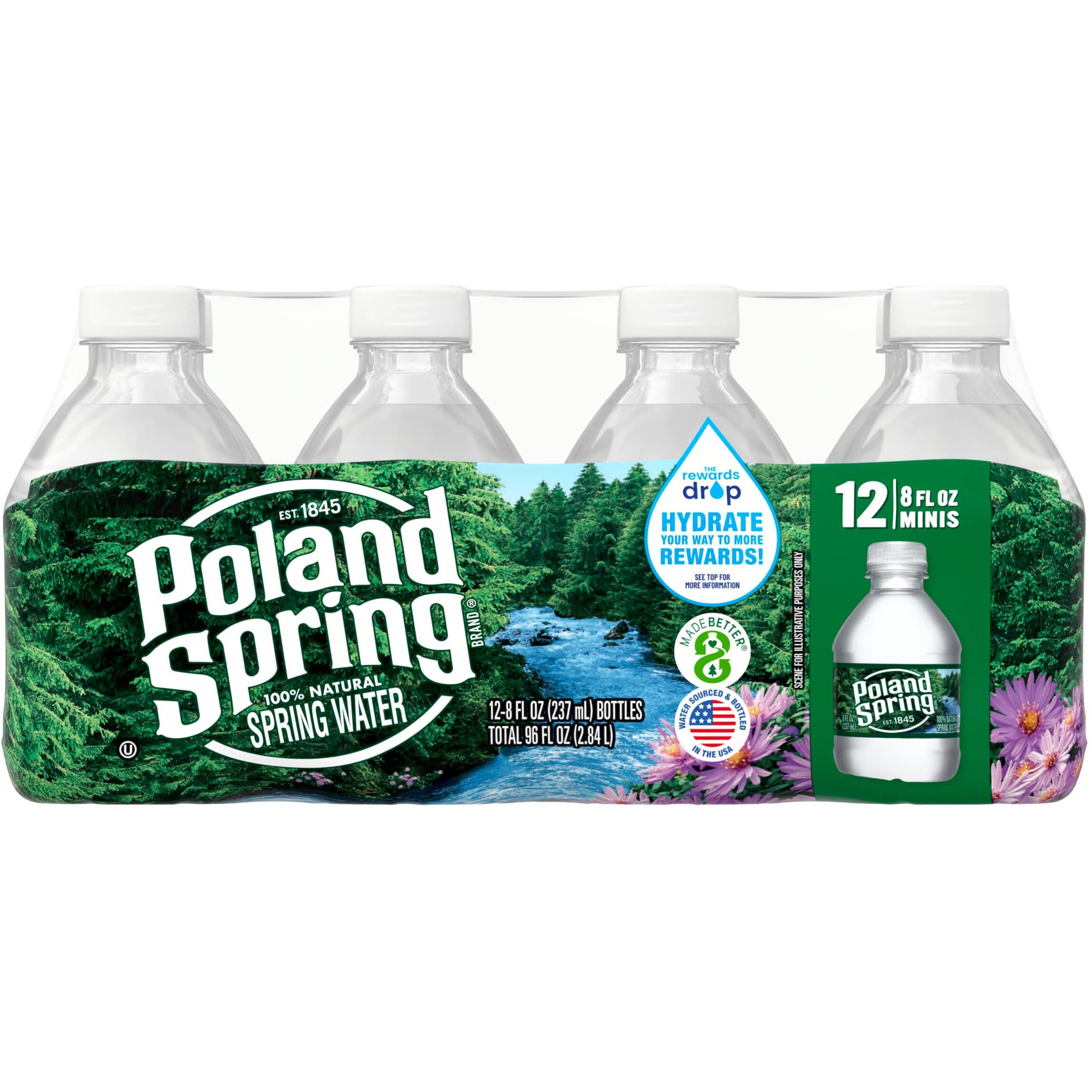 Poland Spring 100% Natural Spring Water, 8 Ounces, 12 Pack