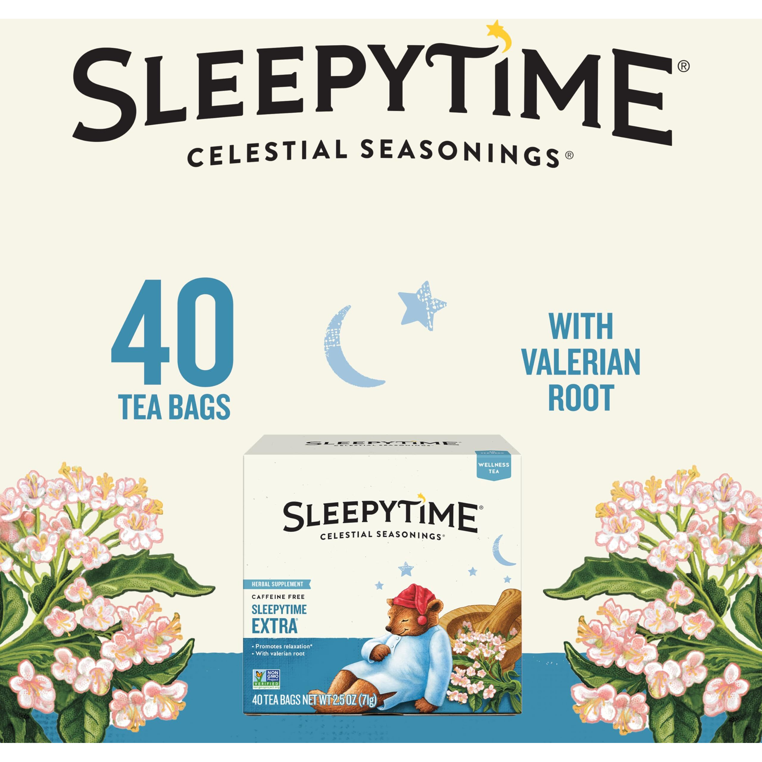 Celestial Seasonings Sleepytime Wellness Extra Tea, Caffeine Free, 40 Tea Bags Box, (Pack Of 6)