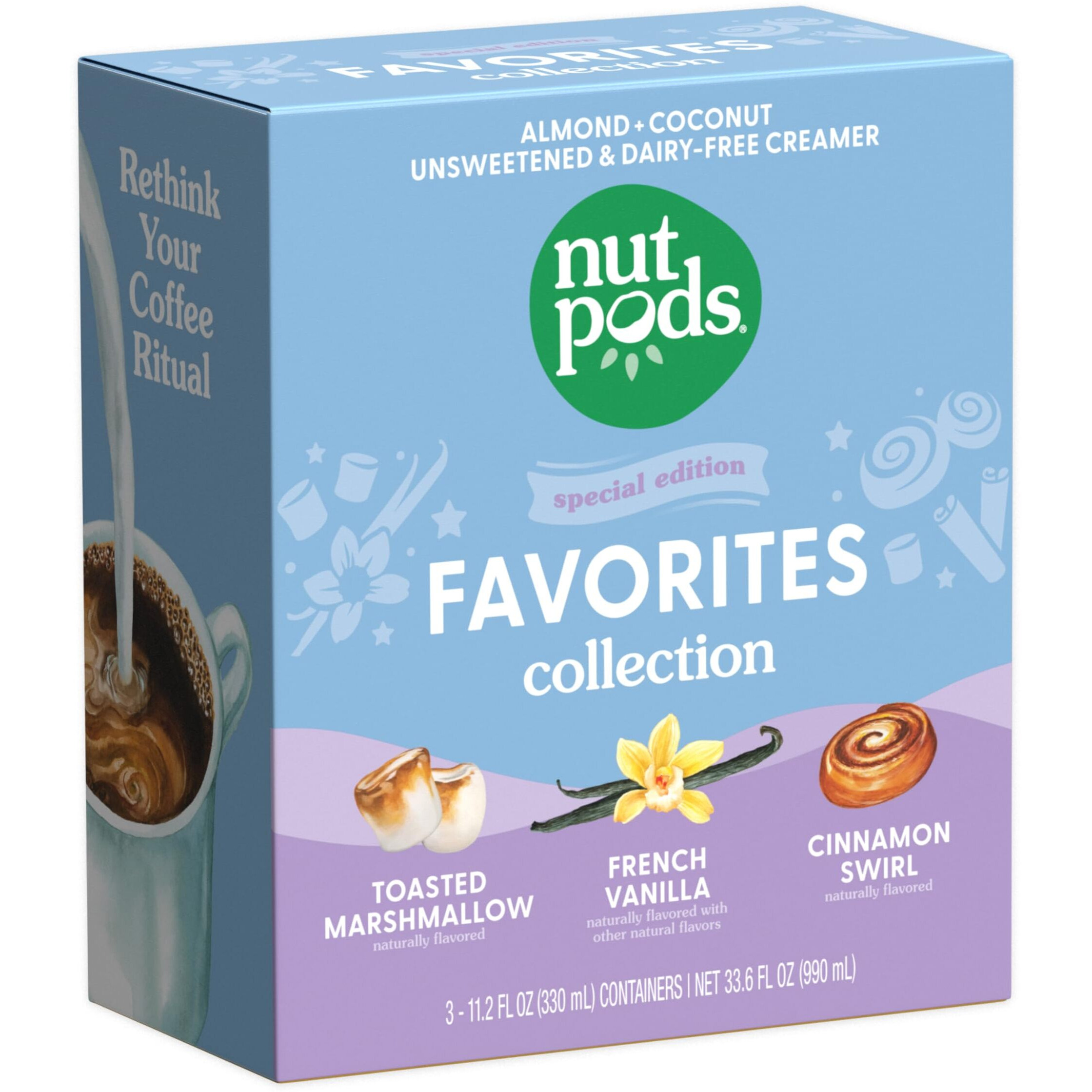 Nutpods Favorites Collection - Unsweetened Non Dairy Creamer - Toasted Marshmallow, French Vanilla And Cinnamon Swirl - Keto Creamer, Whole30, Gluten Free, Non-Gmo, Vegan, Sugar Free, Kosher