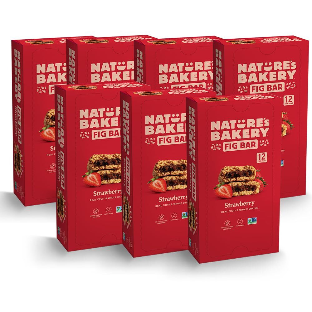 Natures Bakery Whole Wheat Fig Bars, Strawberry, Real Fruit, Vegan, Non-Gmo, Snack Bar, 7 Boxes With 12 Twin Packs (84 Twin Packs)