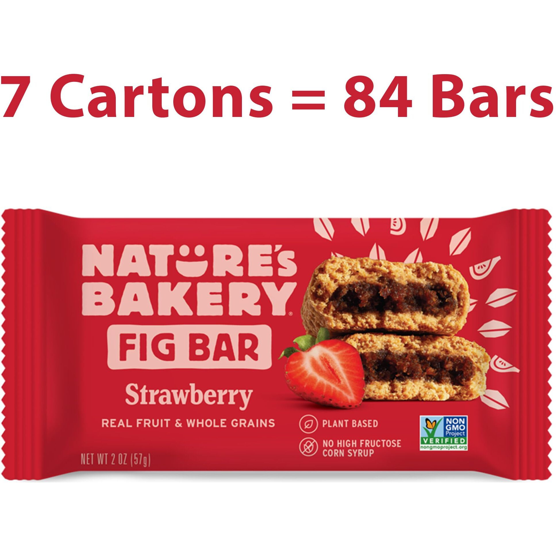 Natures Bakery Whole Wheat Fig Bars, Strawberry, Real Fruit, Vegan, Non-Gmo, Snack Bar, 7 Boxes With 12 Twin Packs (84 Twin Packs)