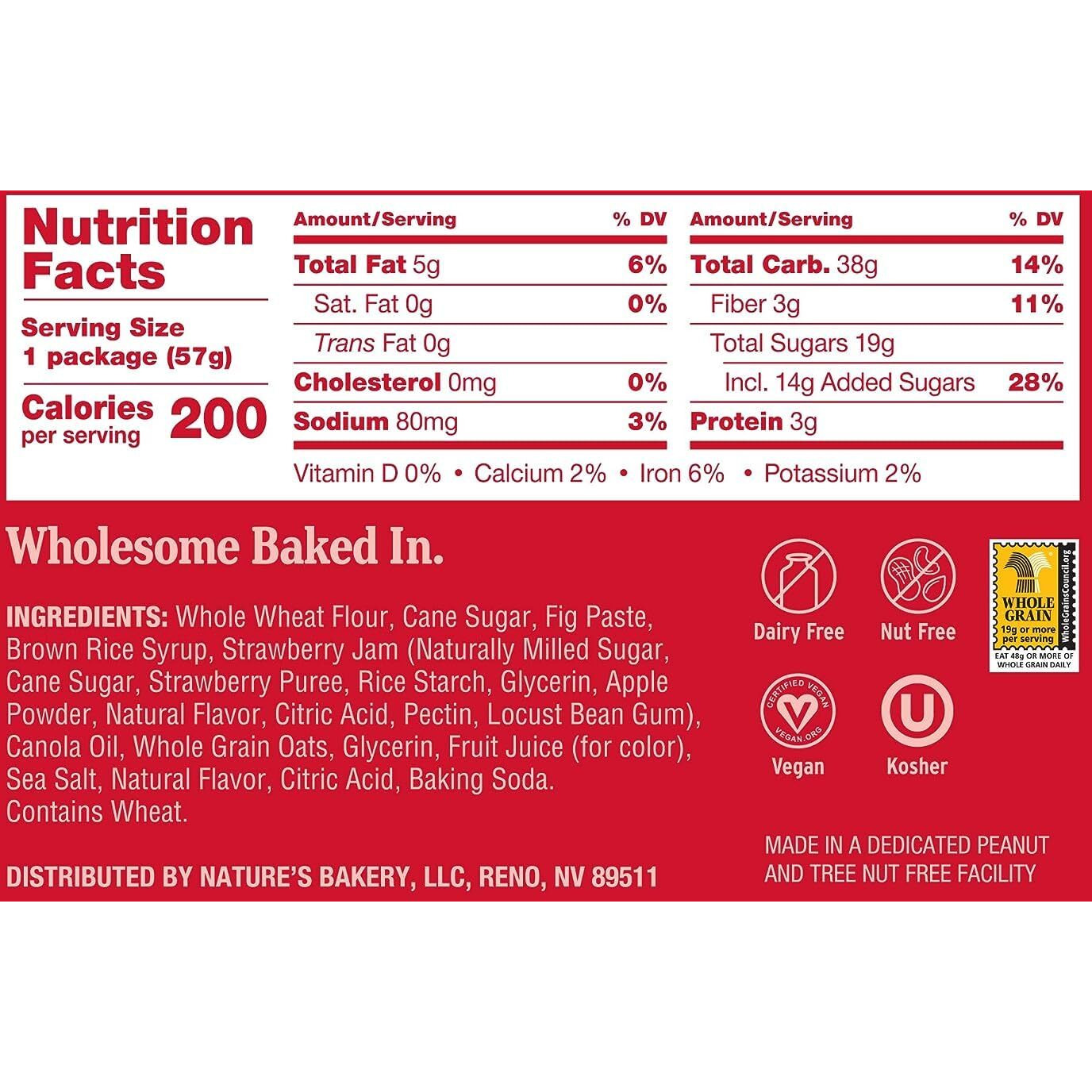 Natures Bakery Whole Wheat Fig Bars, Strawberry, Real Fruit, Vegan, Non-Gmo, Snack Bar, 7 Boxes With 12 Twin Packs (84 Twin Packs)