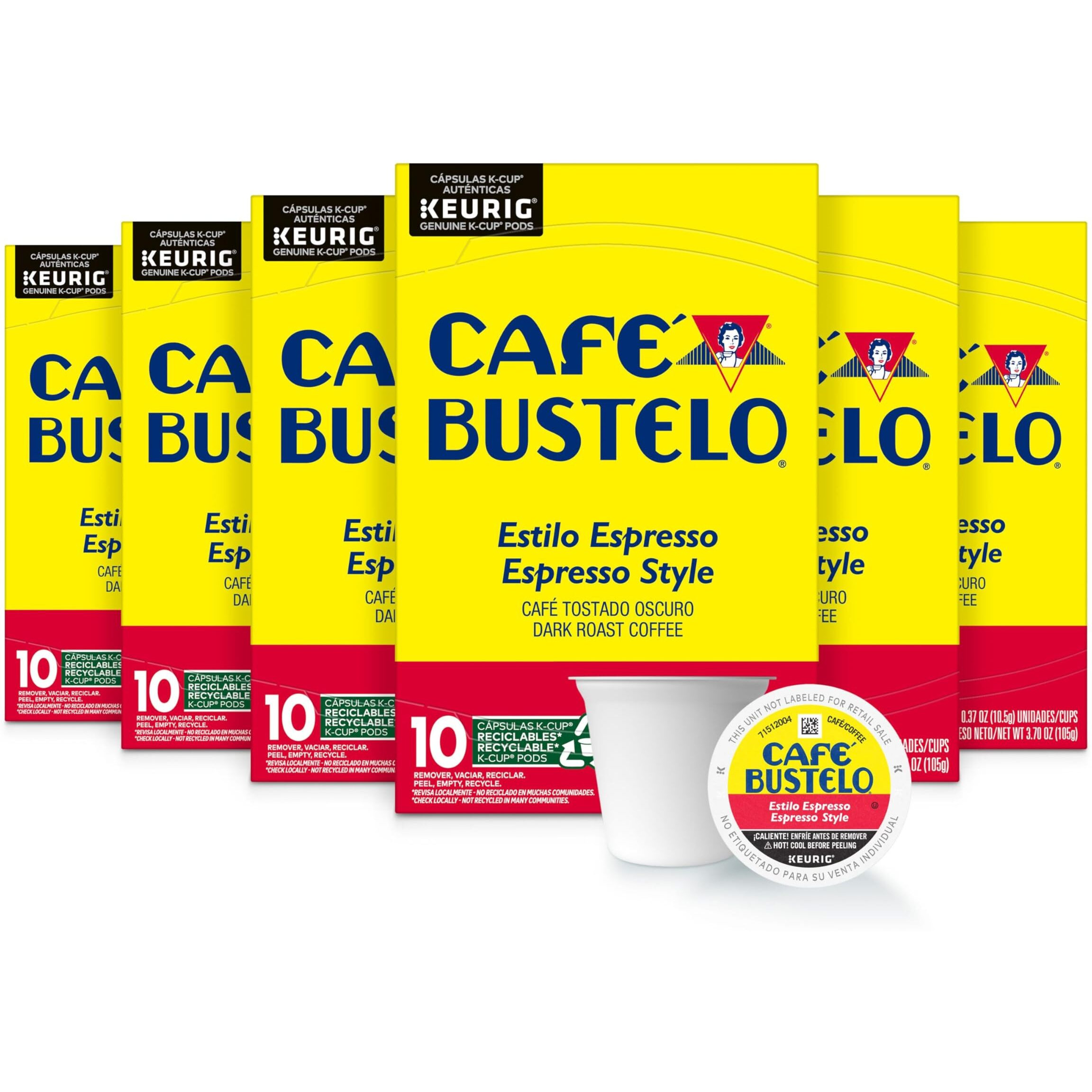 Caf   Bustelo Espresso Style Dark Roast Coffee, Keurig K-Cup Pods, 10 Count Box (Pack Of 6)