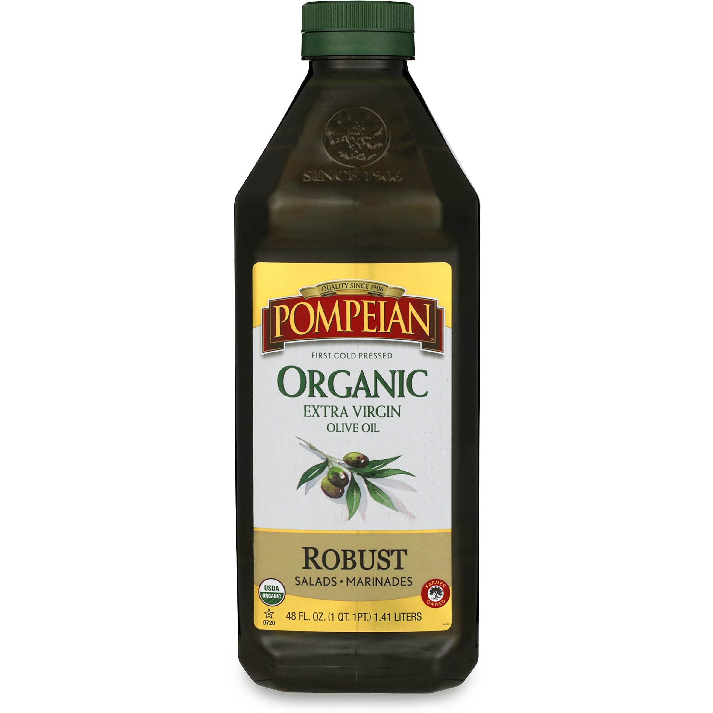 Pompeian Usda Organic Robust Extra Virgin Olive Oil, First Cold Pressed, Full-Bodied Flavor, Perfect For Salad Dressings & Marinades, 48 Fl. Oz.
