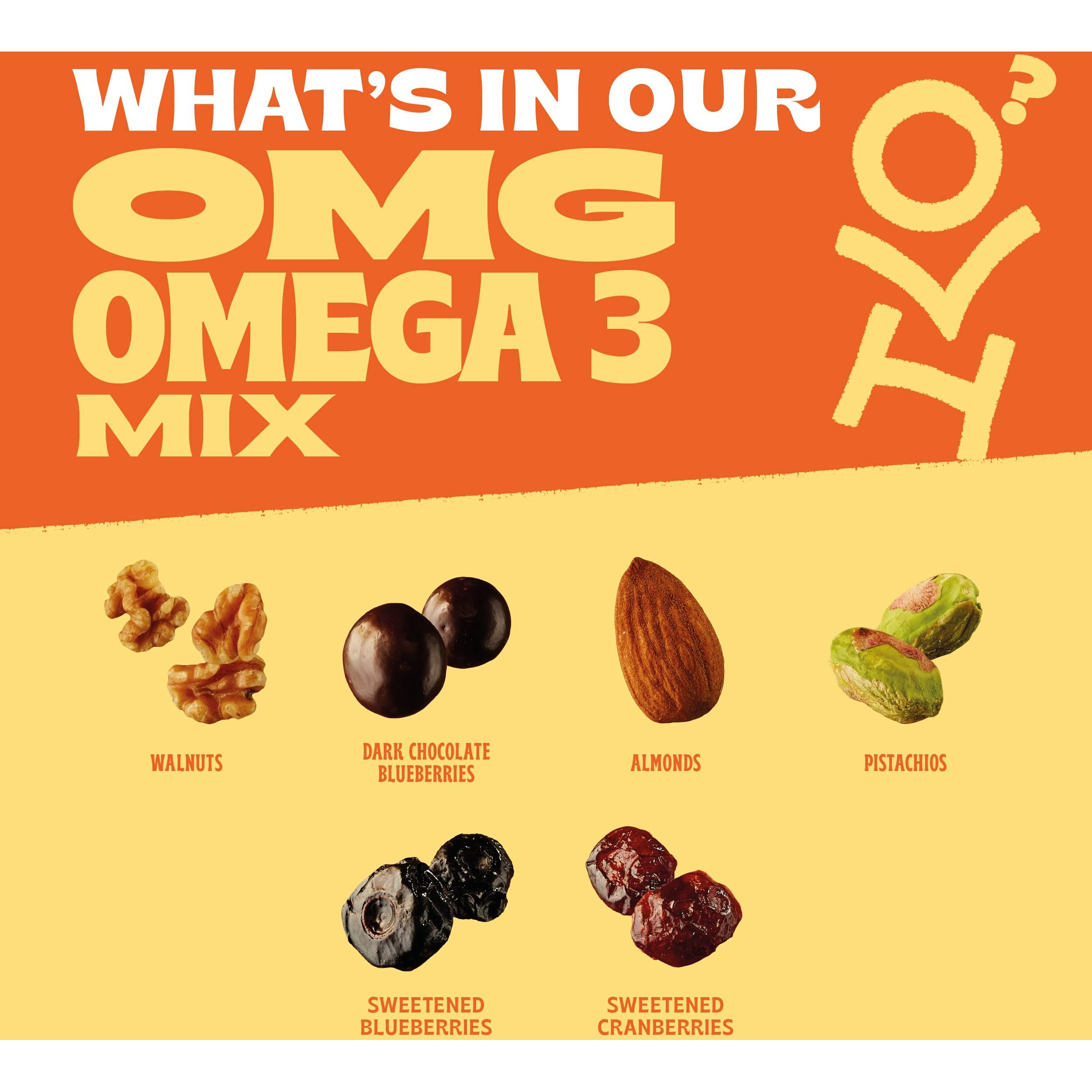 Orchard Valley Harvest Omg Omega-3 Mix, 8 Oz (Pack Of 2), Walnuts, Dark Chocolate Blueberries, Sweetened Cranberries, Almonds, Pistachios, Gluten Free, Resealable Bag, Non-Gmo, On-The-Go Snack