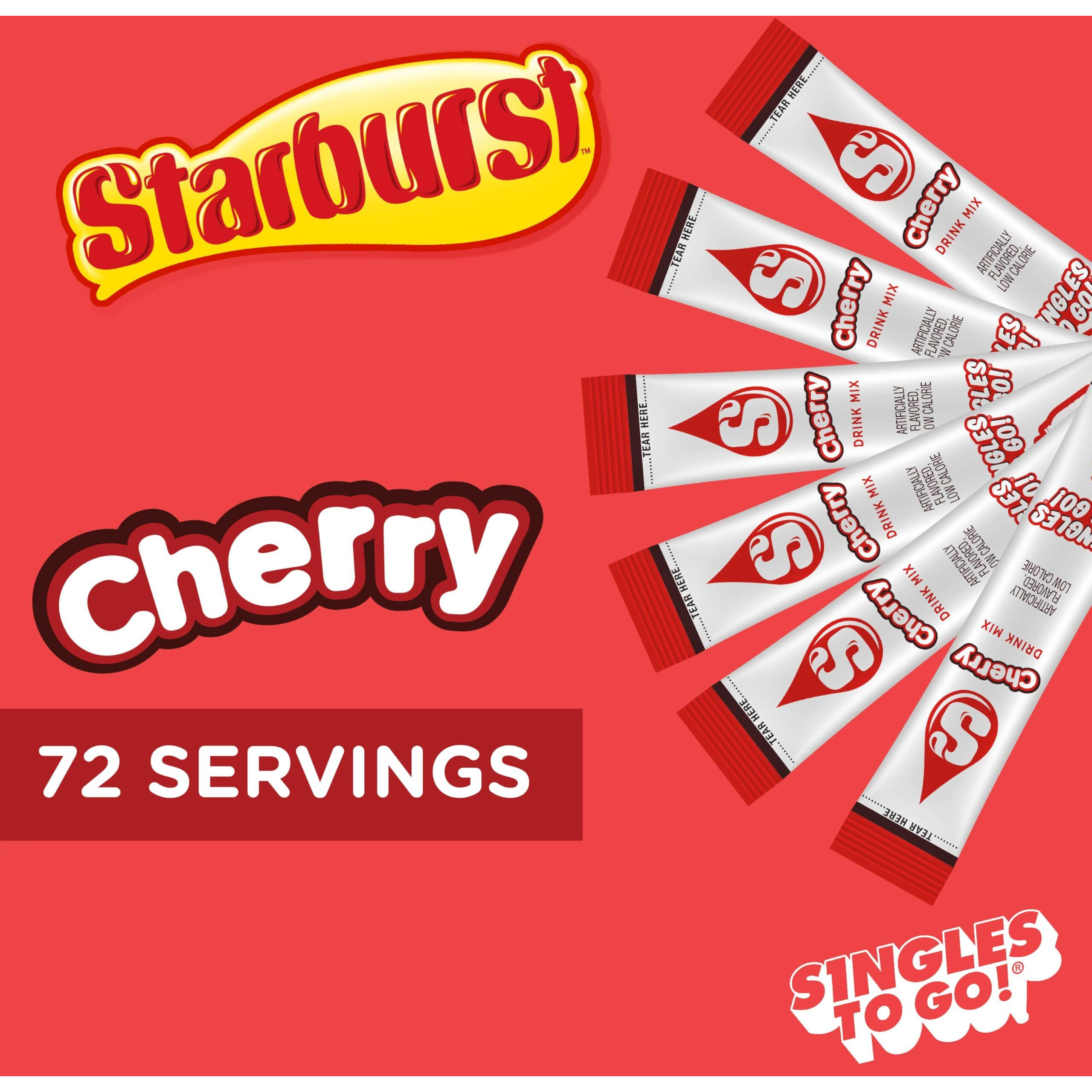 Starburst Singles To Go Powdered Drink Mix & Just Add Water -12 Boxes With 6 Packets Each 72 Total Servings (Sugar Free), Cherry, 7.08 Oz