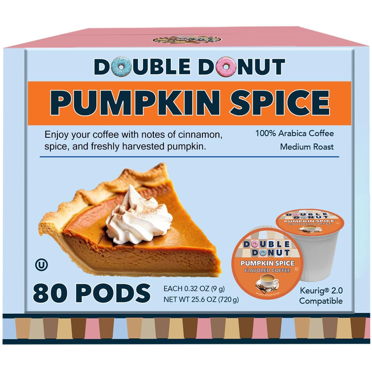Double Donut Pumpkin Spice Coffee Pods, Single Serve Coffee For Keurig K Cups Machines, Medium Roast Pumpkin Coffee Pods, 80 Count