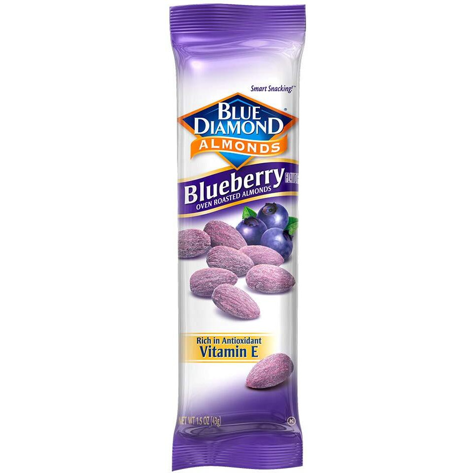 Blue Diamond Almonds, Blueberry Flavored Snack Nuts, Single Serve Bags (1.5 Oz. Tubes, Pack Of 12)