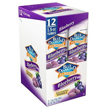 Blue Diamond Almonds, Blueberry Flavored Snack Nuts, Single Serve Bags (1.5 Oz. Tubes, Pack Of 12)