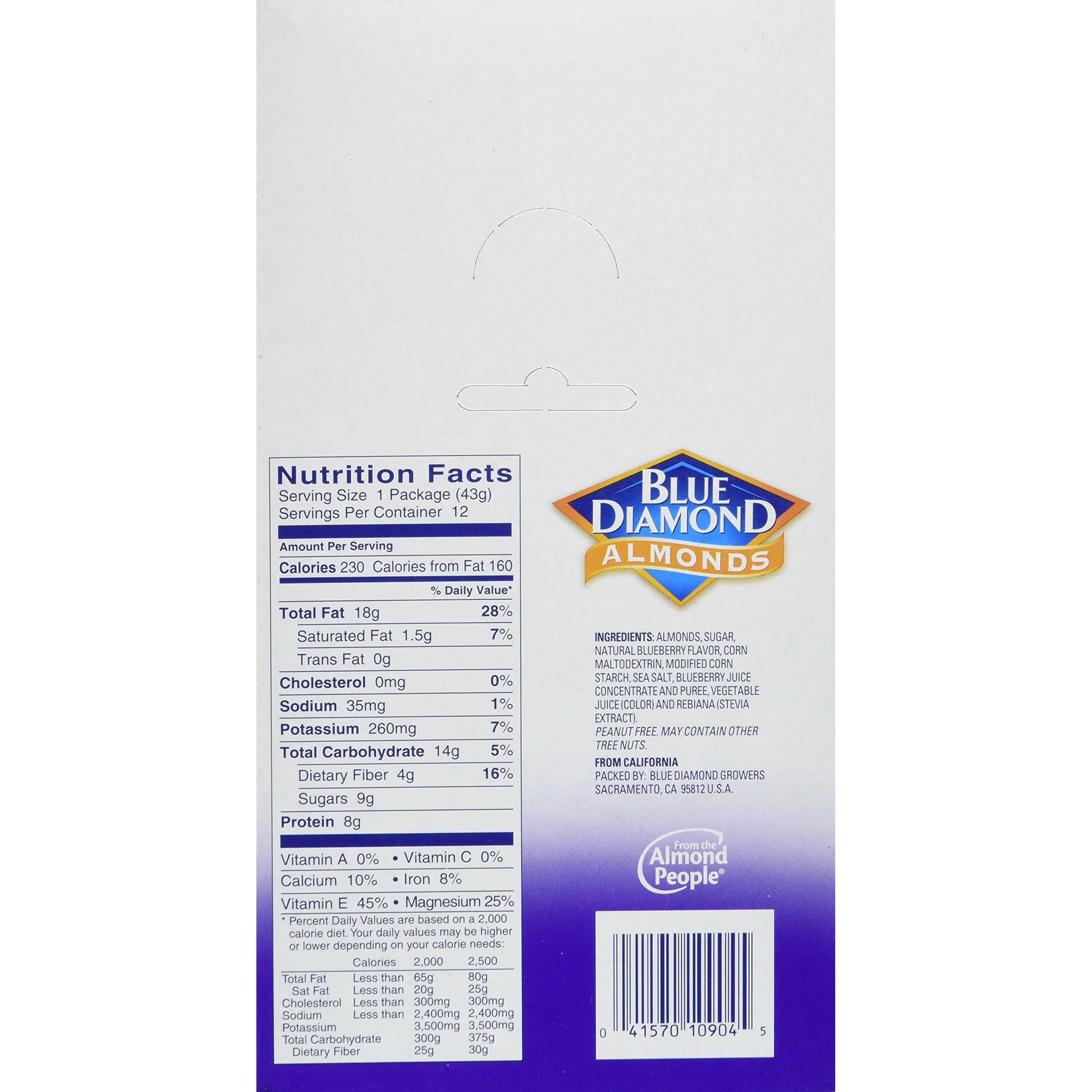 Blue Diamond Almonds, Blueberry Flavored Snack Nuts, Single Serve Bags (1.5 Oz. Tubes, Pack Of 12)