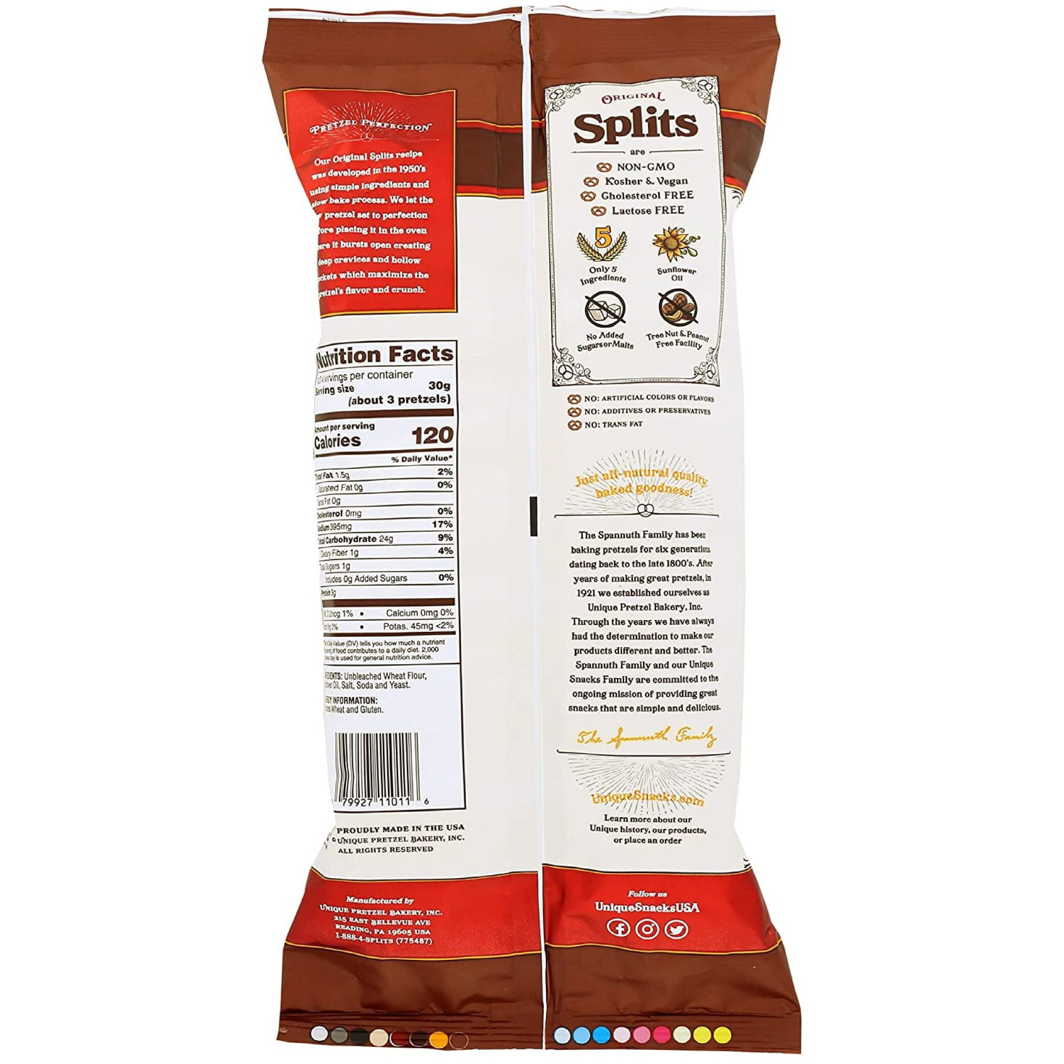 Unique Snacks Original Splits Pretzels, Delicious Homestyle Baked Snack Bag, Ou Kosher, And Non-Gmo Food, No Artificial Flavor, 11 Oz. Bag, Pack Of 6