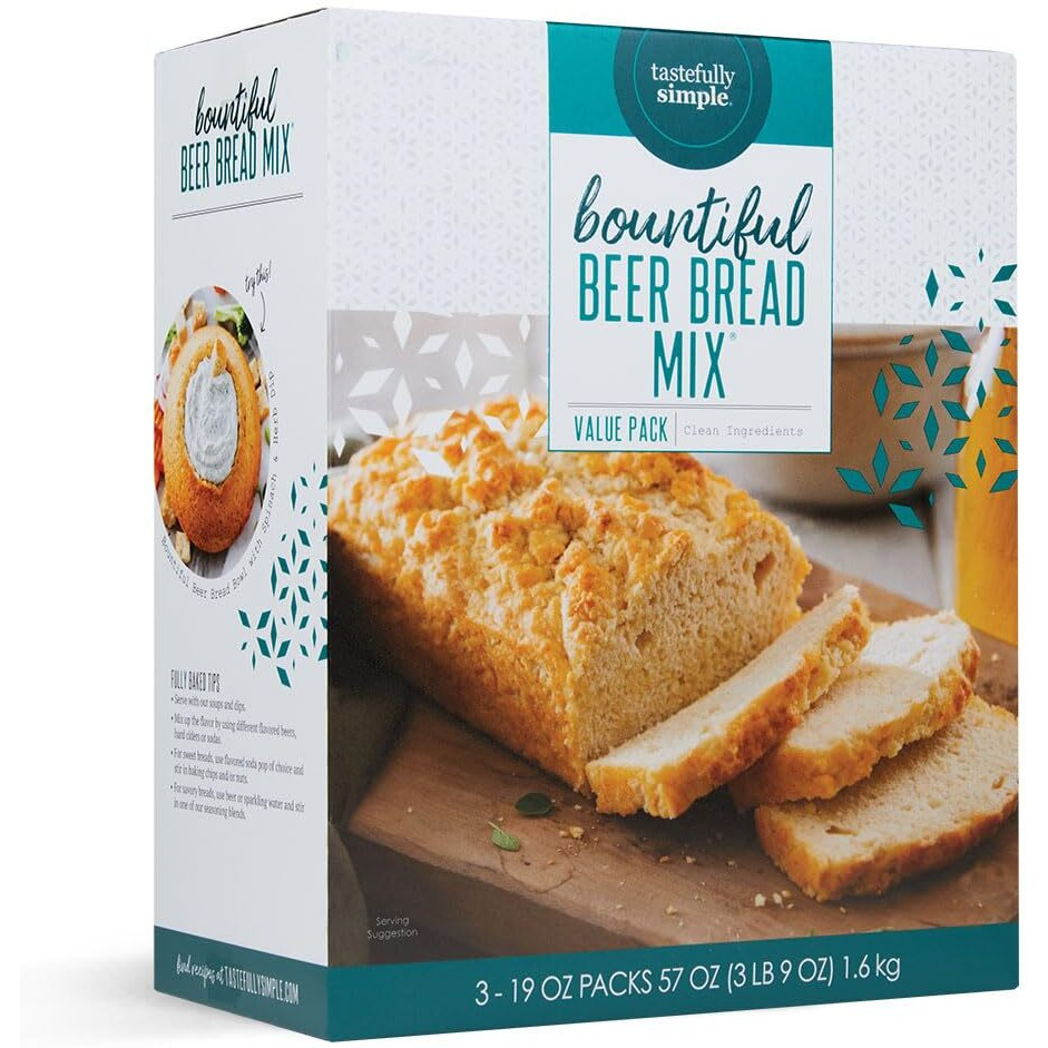 Tastefully Simple Bountiful Beer Bread Mix - Incredibly Easy To Make Artisan Bread, Just Add Beer Or Soda - No Bread Machine Needed - Nothing Artificial - 3 X 19 Oz