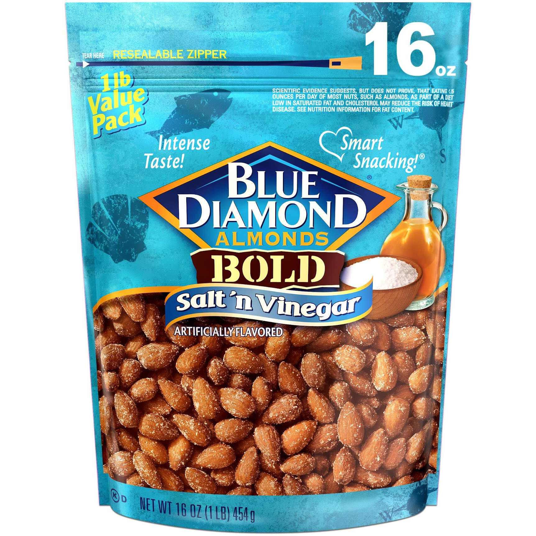 Blue Diamond Almonds Salt N' Vinegar Flavored Snack Nuts, 16 Oz Resealable Bag (Pack Of 1)