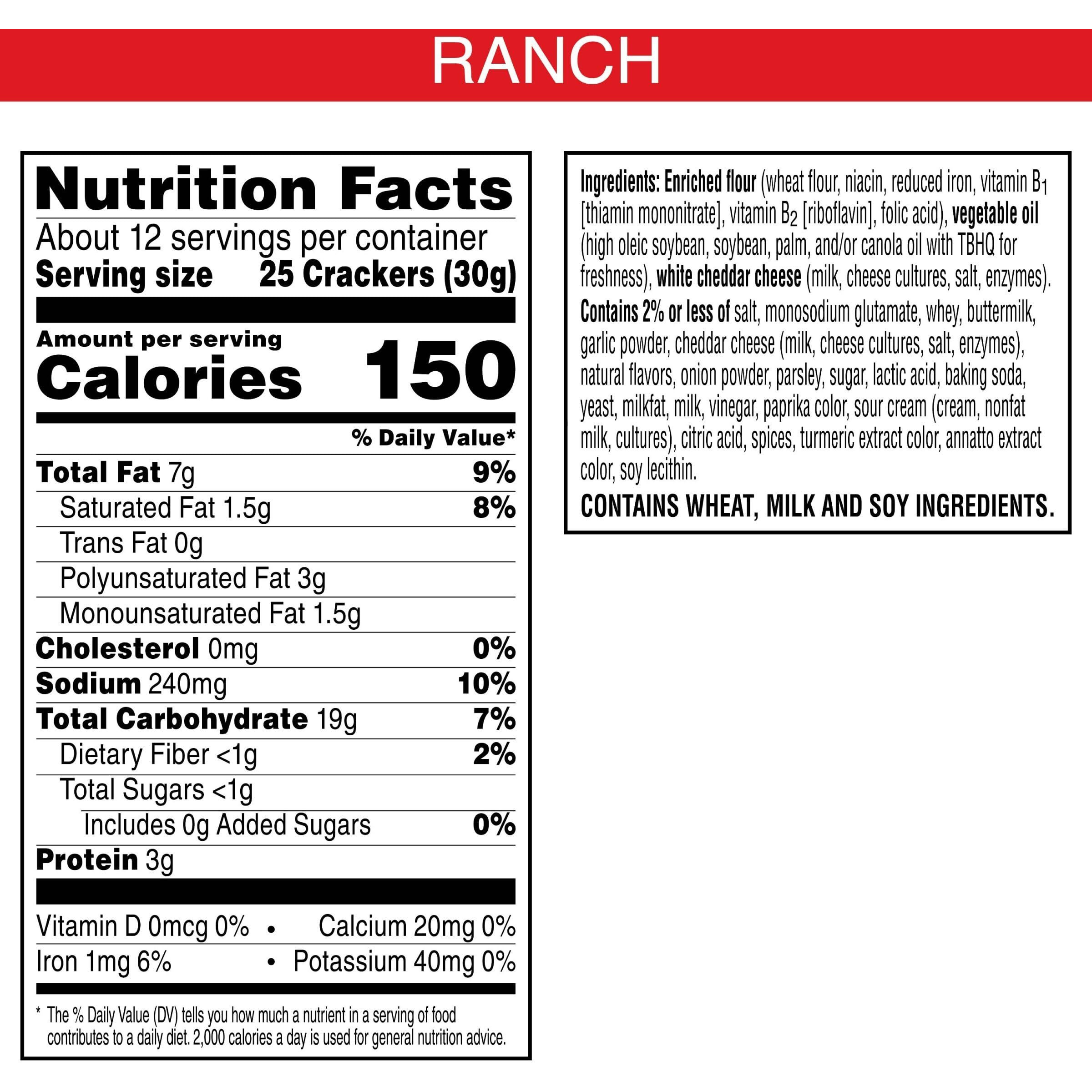 Cheez-It Cheese Crackers, Baked Snack Crackers, Lunch Snacks, Hidden Valley Ranch, 12.4Oz Box (1 Box)