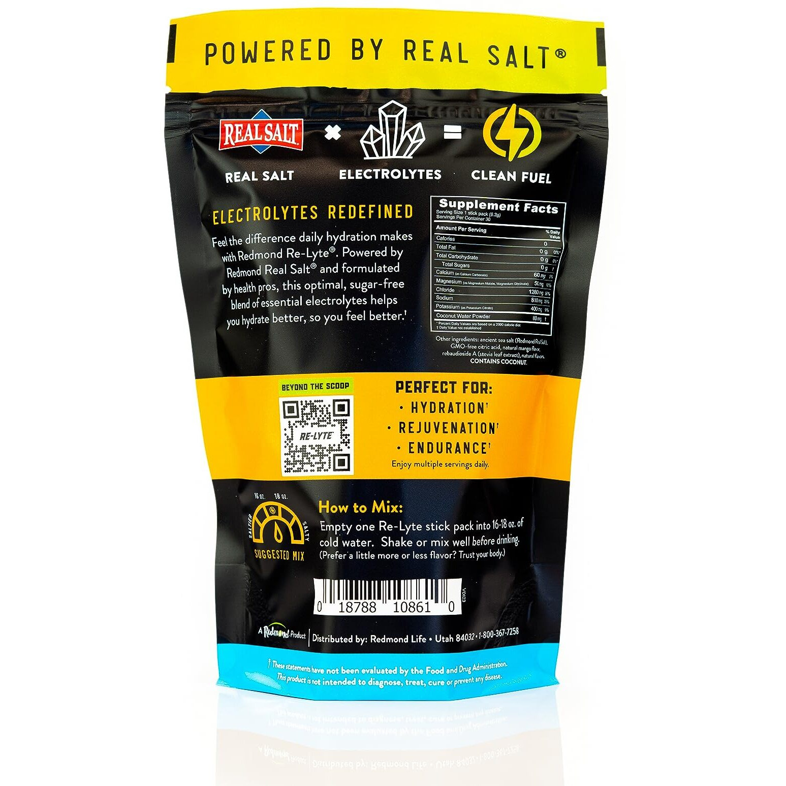 Redmond Re-Lyte Hydratio Electrolyte Drink Mix (Mango) 30 Stick Packs