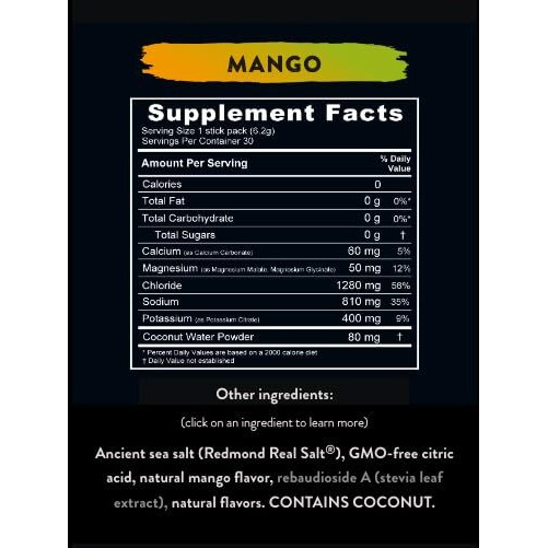 Redmond Re-Lyte Hydratio Electrolyte Drink Mix (Mango) 30 Stick Packs