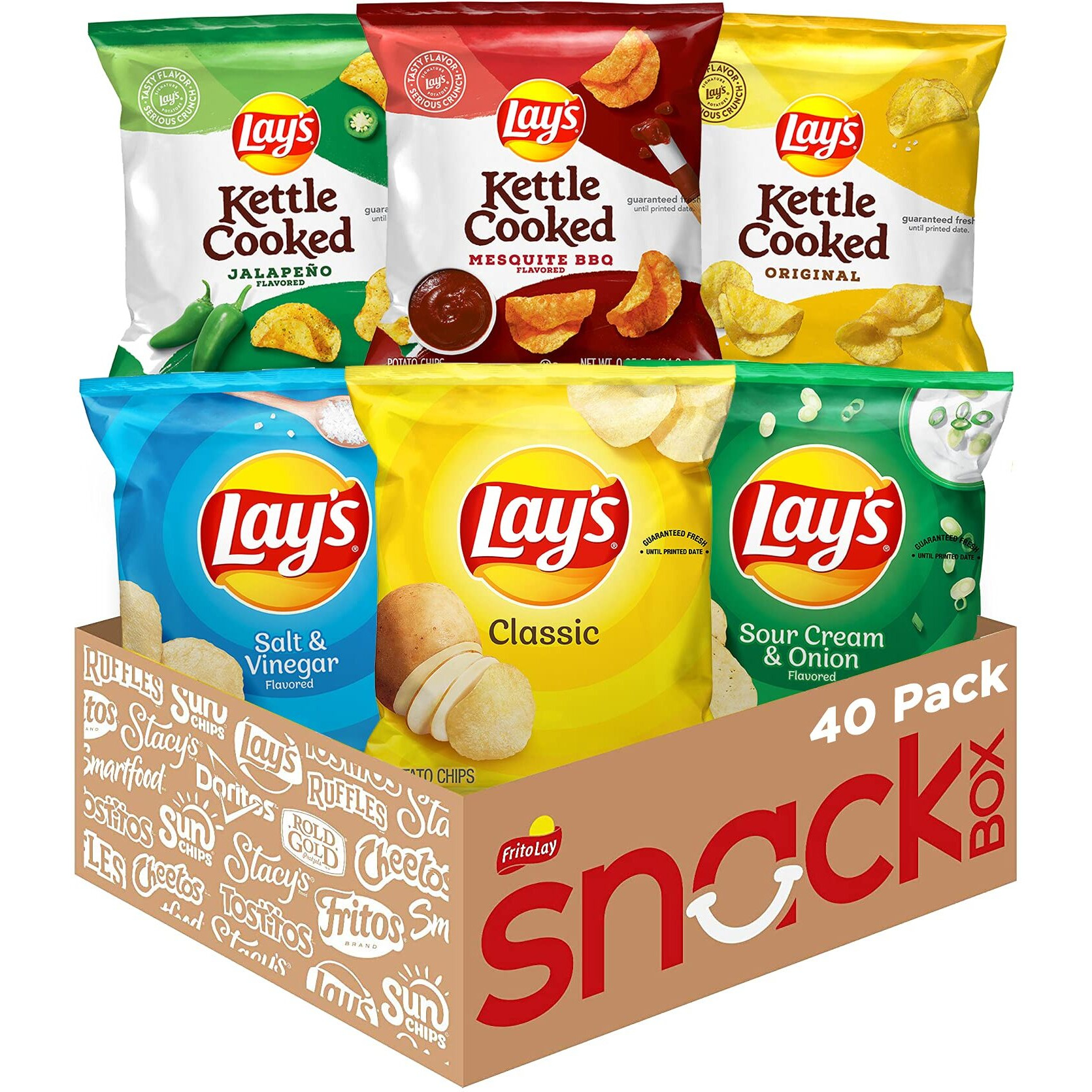 Lay's Potato Chips, Regular & Kettle Variety Pack, (Pack Of 40)
