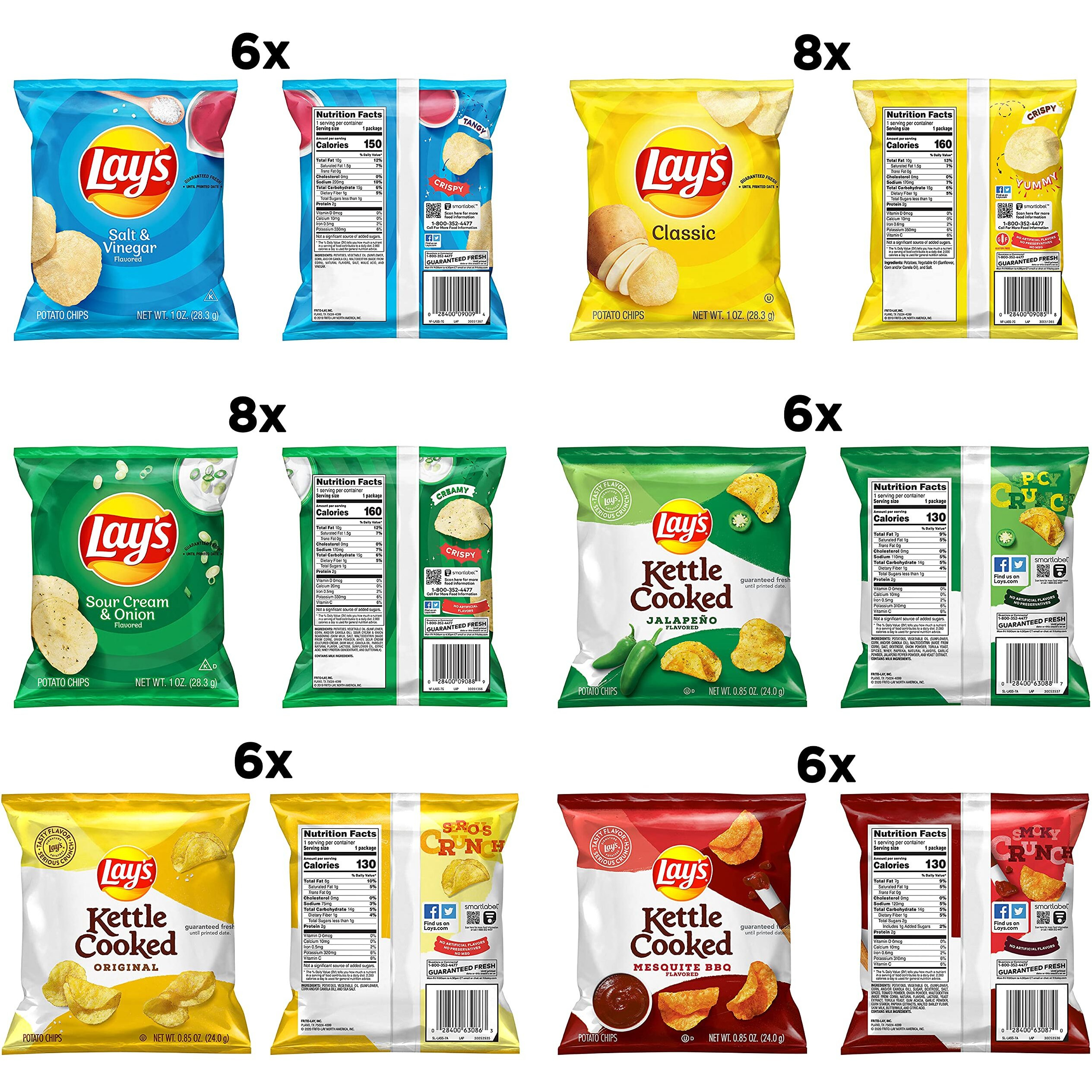 Lay's Potato Chips, Regular & Kettle Variety Pack, (Pack Of 40)