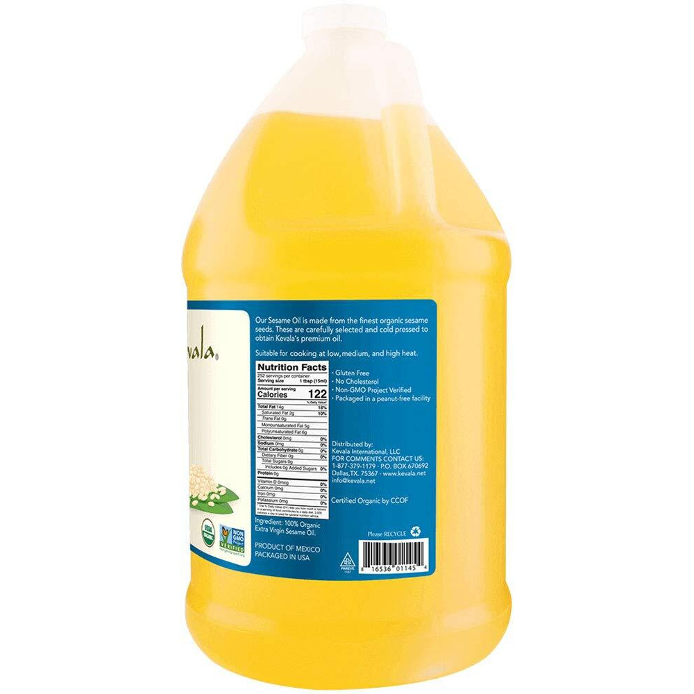 Kevala Organic Extra Virgin Sesame Oil - Sesame Oil Organic - Sesame Seed Oil - Oil Organic - Cooking Oil - Sesame Oil For Skin - 128 Fl Oz - 1 Gallon