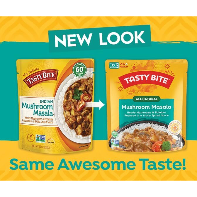Tasty Bite Mushroom Masala, 10 Ounce, Pack Of 6, Ready To Eat, Microwavable Entree, Vegan With Mushrooms & Potatoes