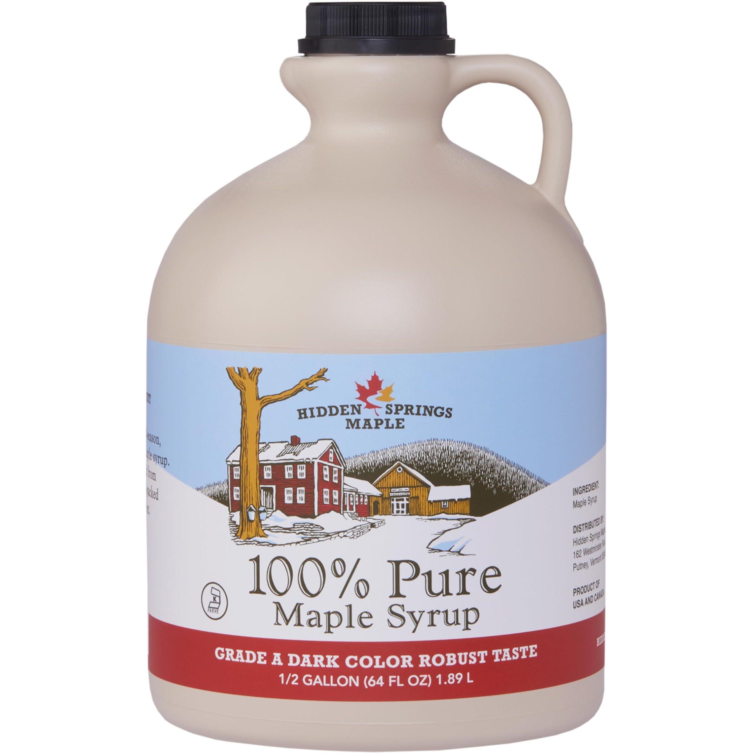 Hidden Springs Maple Dark Half Gallon 100% Pure Maple Syrup Usa/Can, Bpa-Free Jug